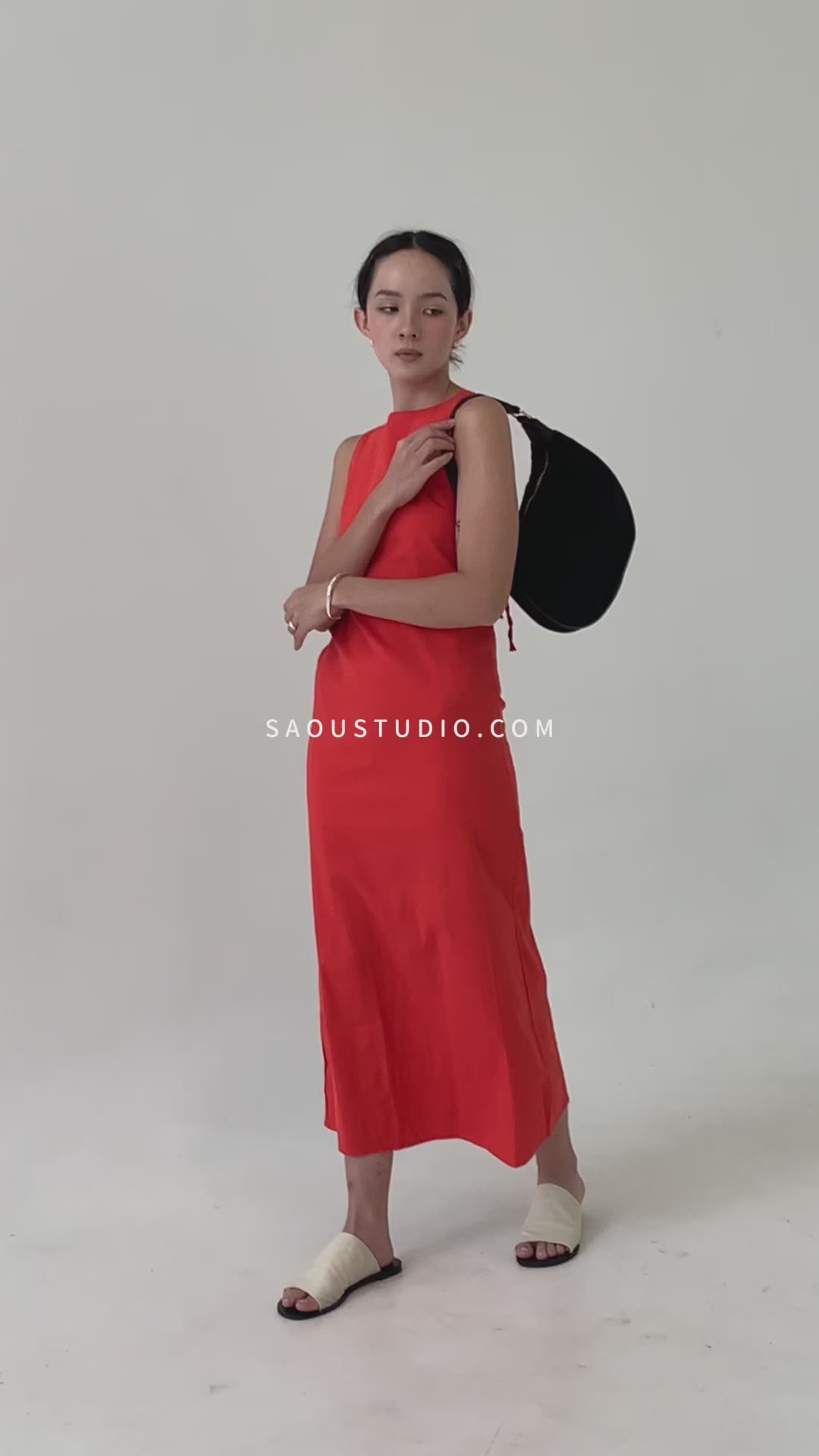 French Cotton Linen Tank Dress In Orange