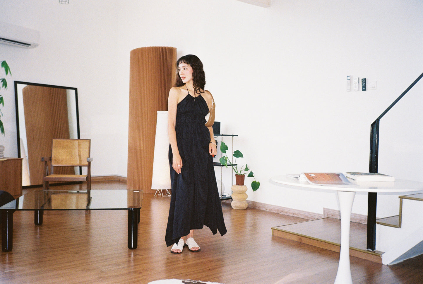 Asymmetrical Slip Dress in Classic Black