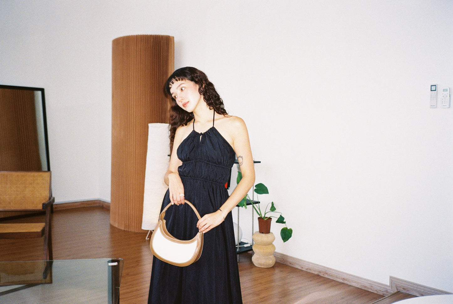 Asymmetrical Slip Dress in Classic Black