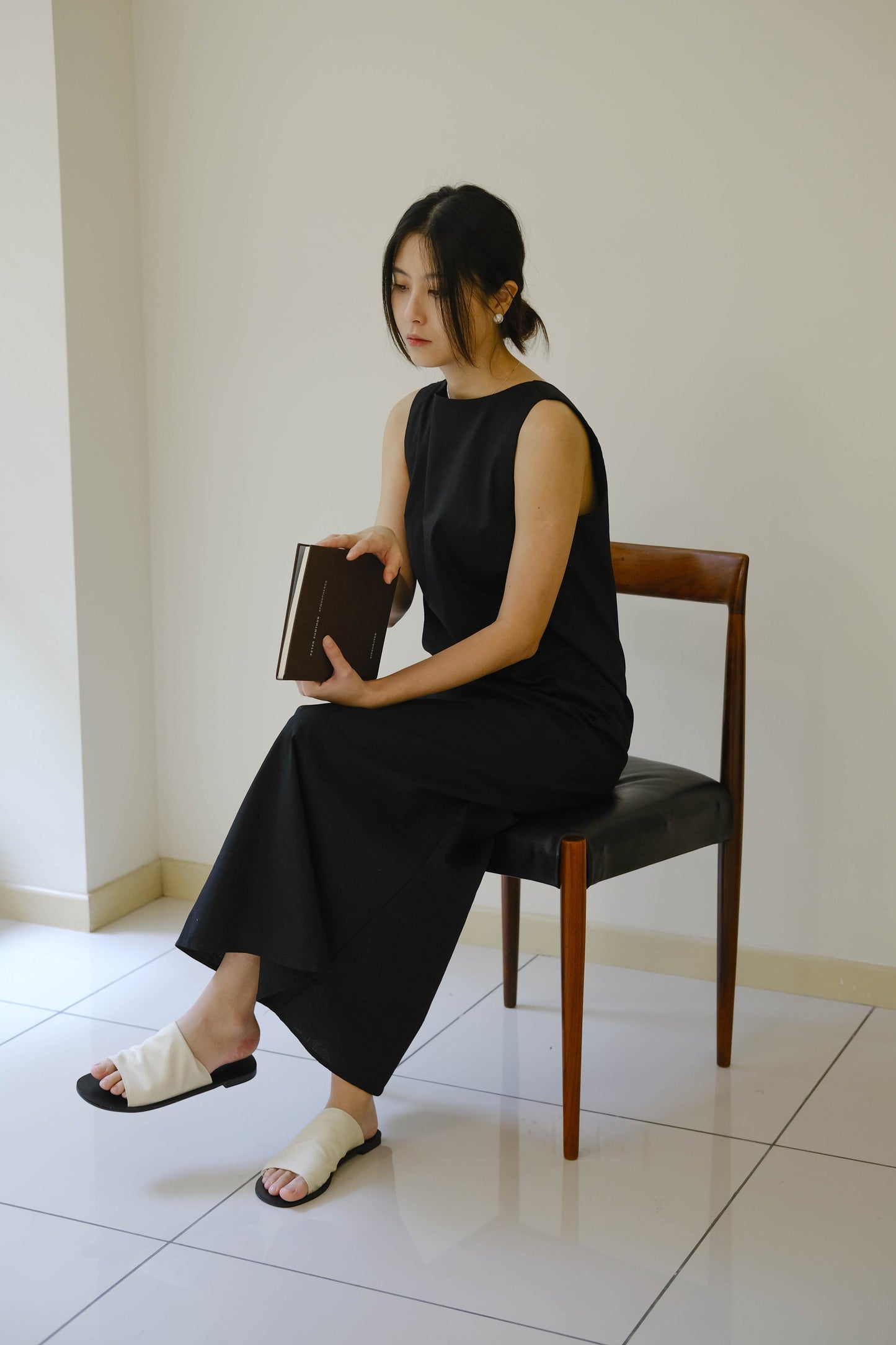 French Cotton Linen Tank Dress In Classic Black