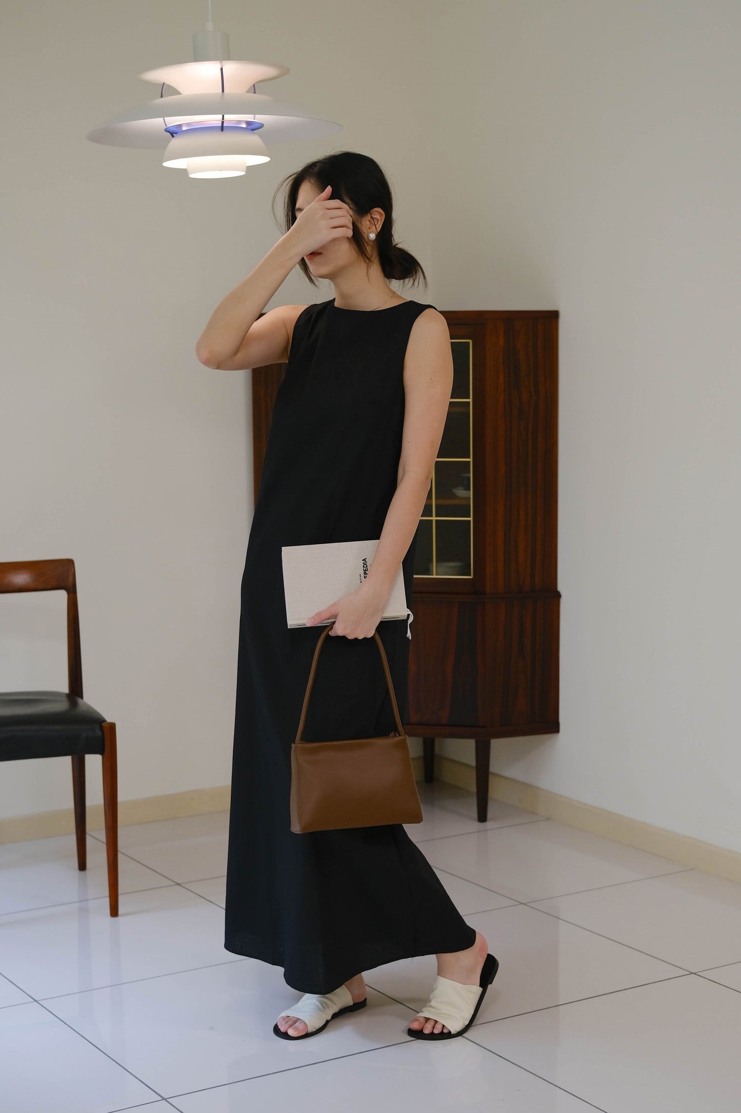 French Cotton Linen Tank Dress In Classic Black