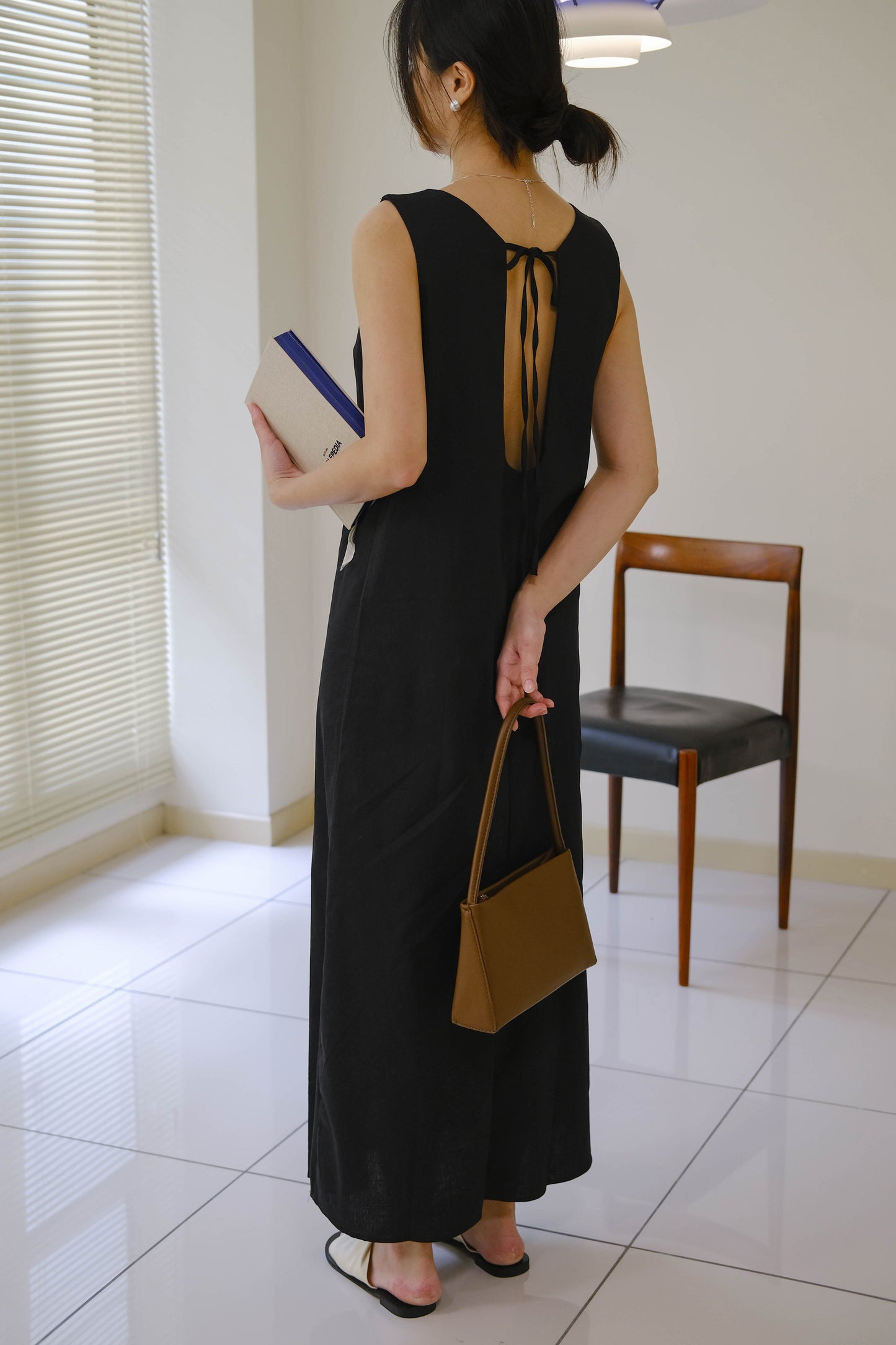 French Cotton Linen Tank Dress In Classic Black