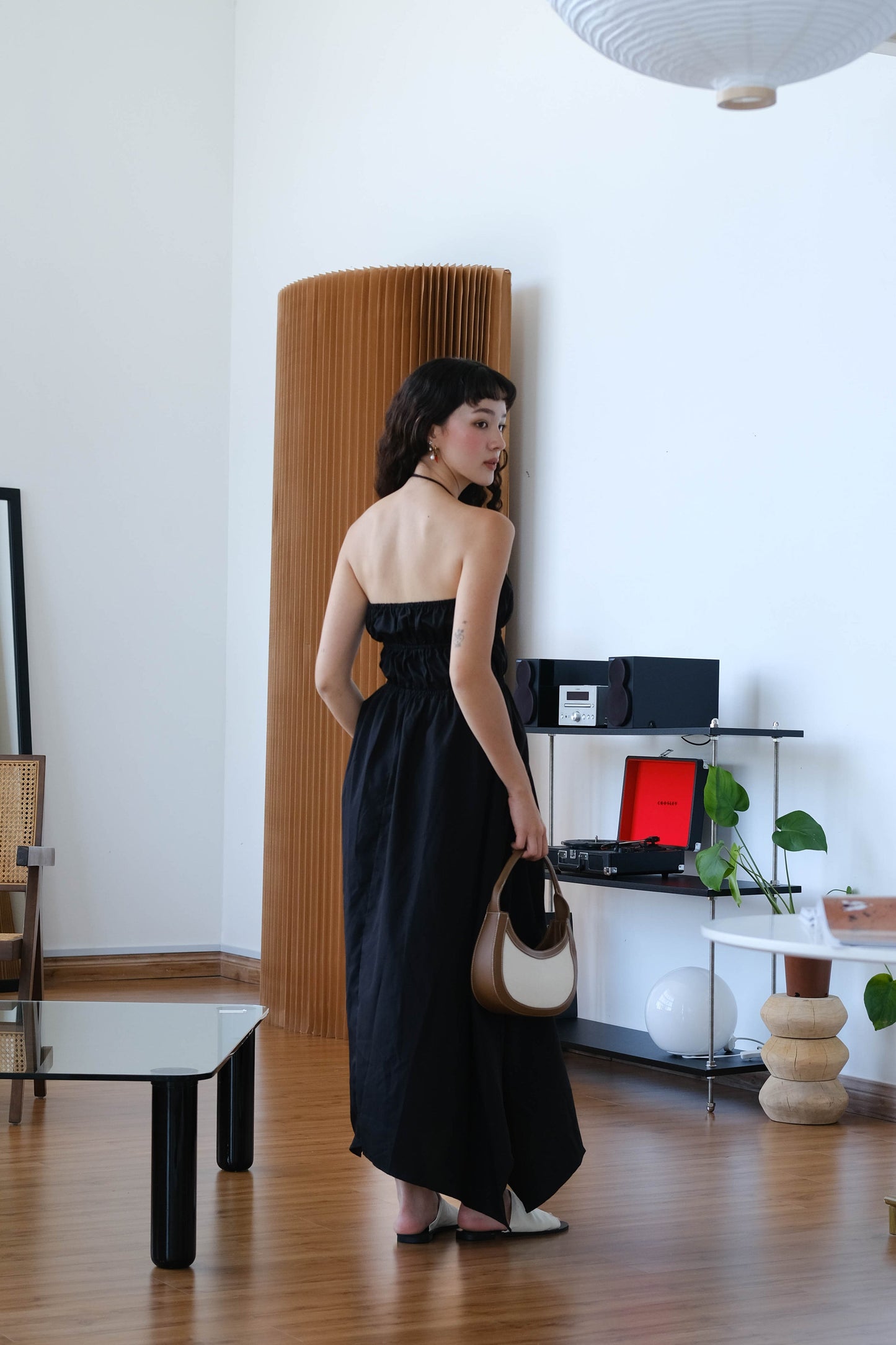 Asymmetrical Slip Dress in Classic Black