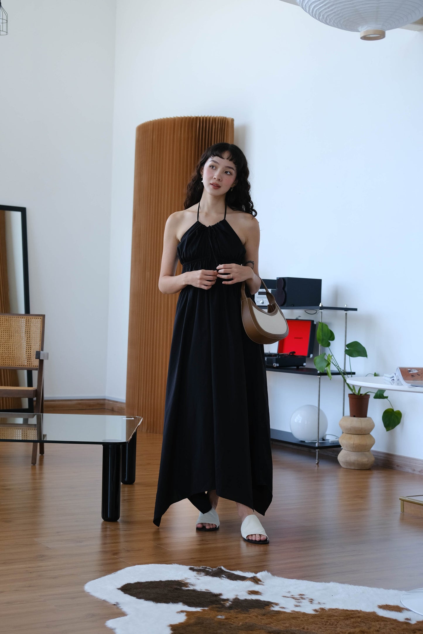 Asymmetrical Slip Dress in Classic Black