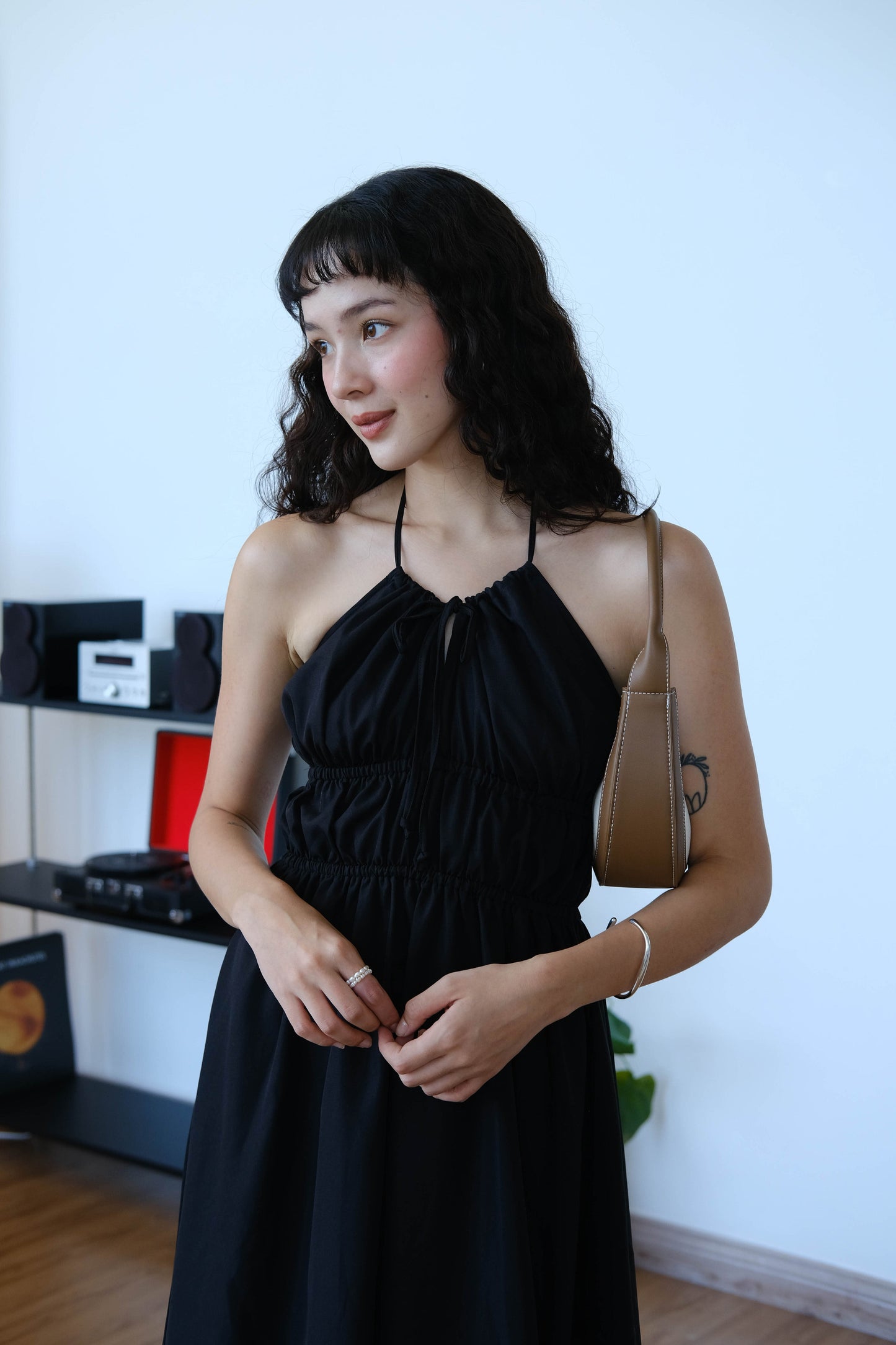 Asymmetrical Slip Dress in Classic Black