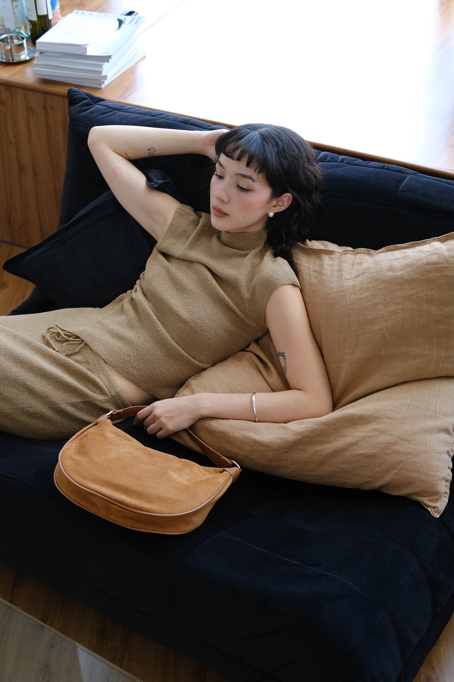 Woolen Short T-shirt in Brown