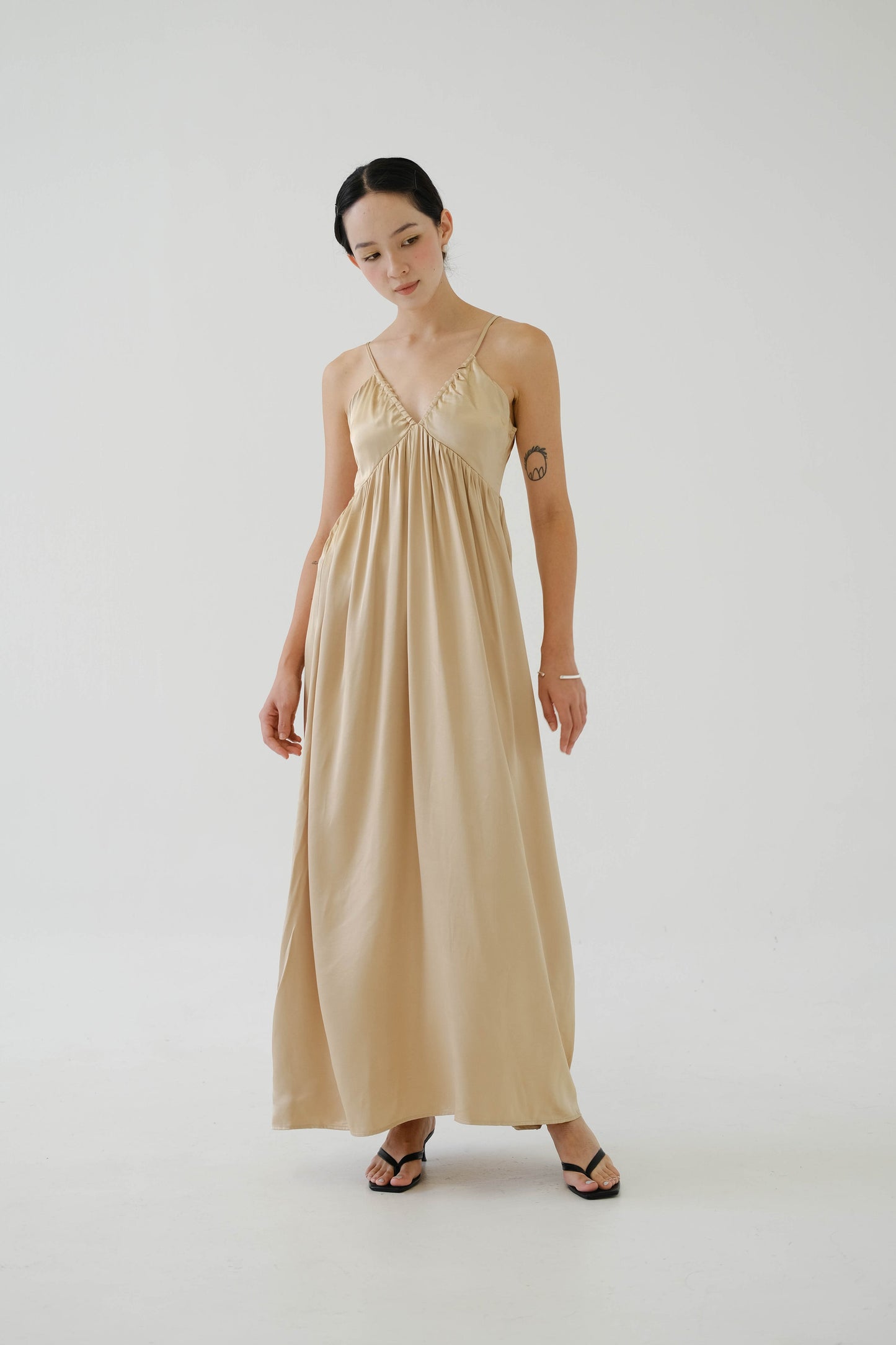 V-neck Sleeves Tank Top Dress In Custard Yellow