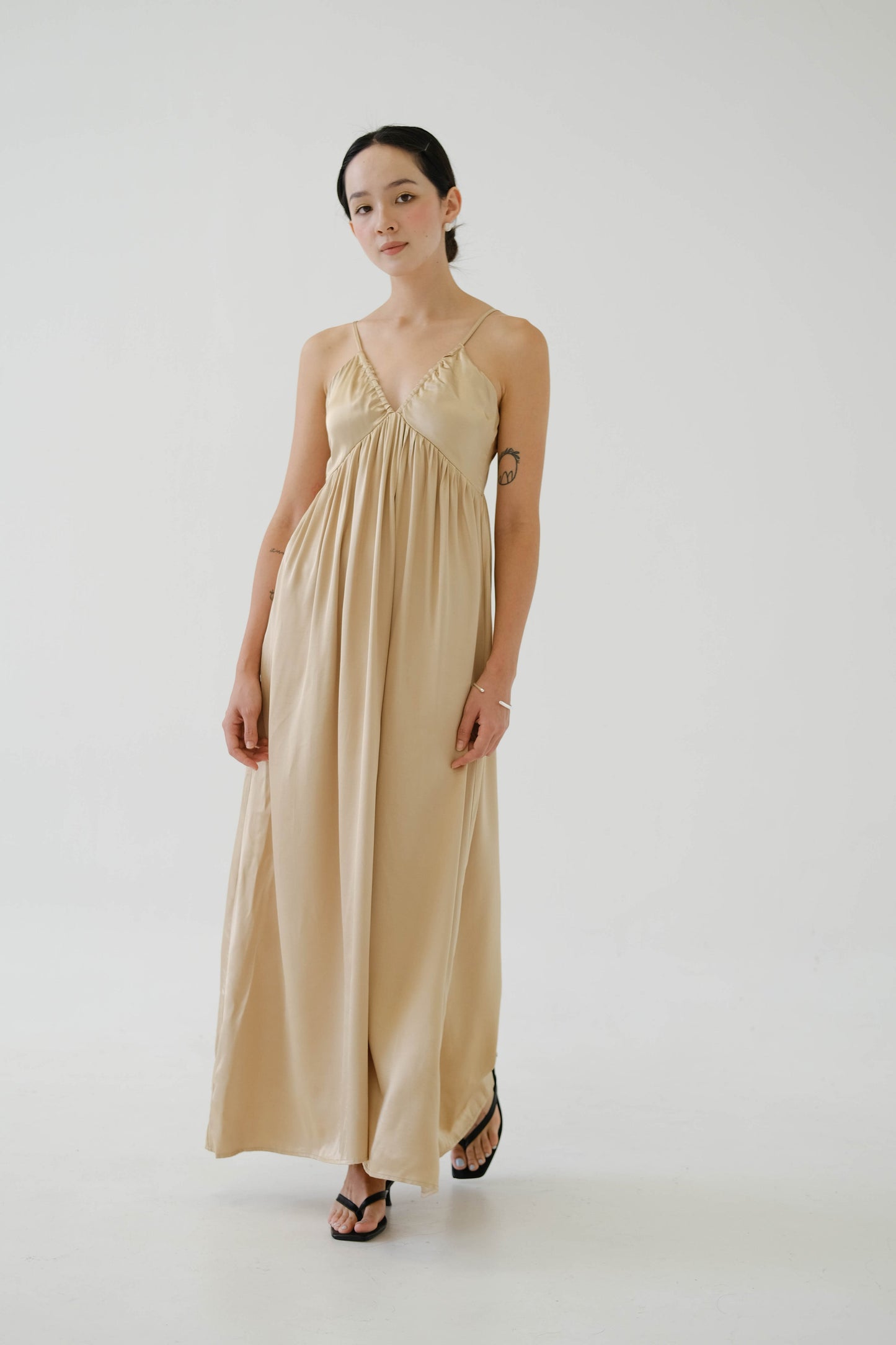 V-neck Sleeves Tank Top Dress In Custard Yellow