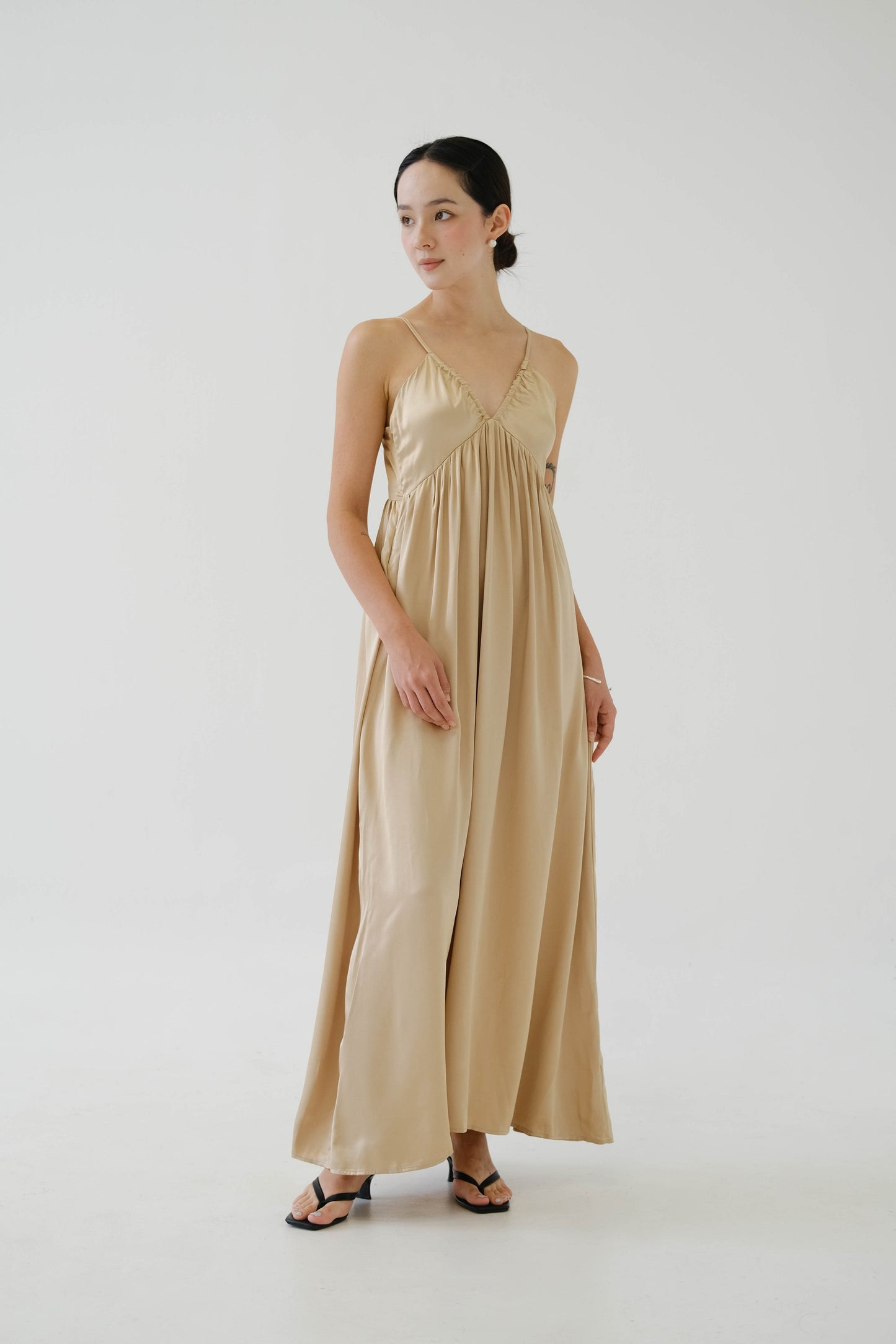 V-neck Sleeves Tank Top Dress In Custard Yellow