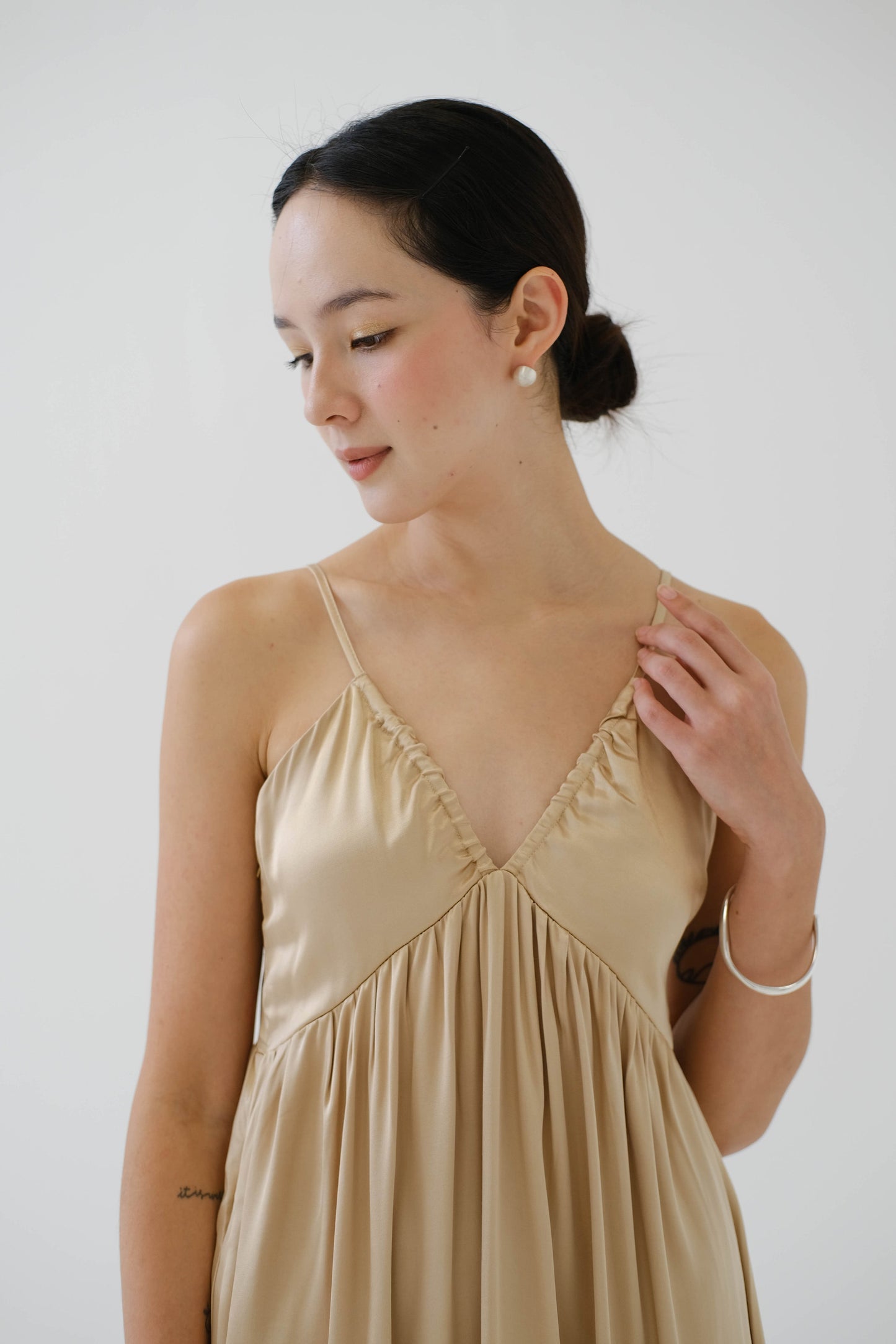 V-neck Sleeves Tank Top Dress In Custard Yellow