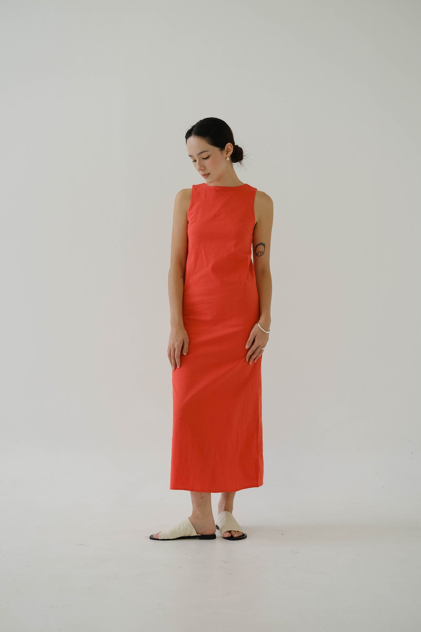 French Cotton Linen Tank Dress In Orange