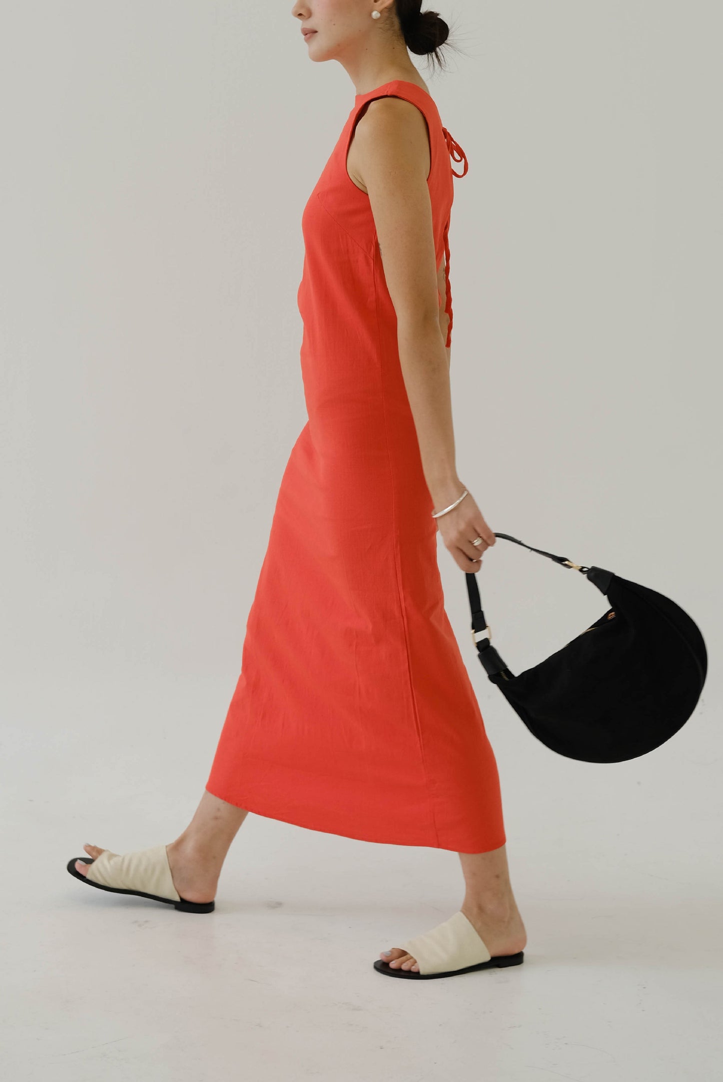 French Cotton Linen Tank Dress In Orange