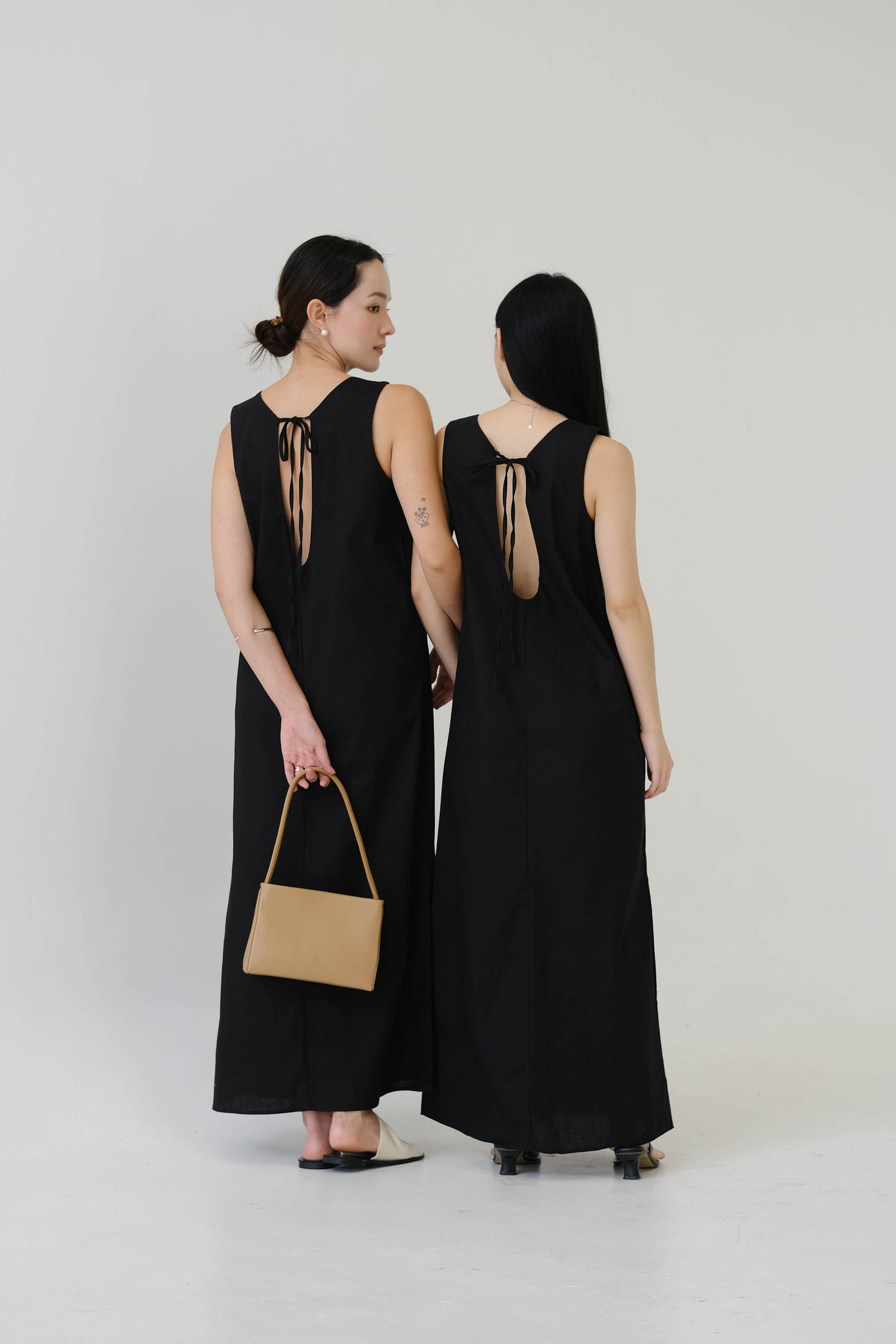 French Cotton Linen Tank Dress In Classic Black