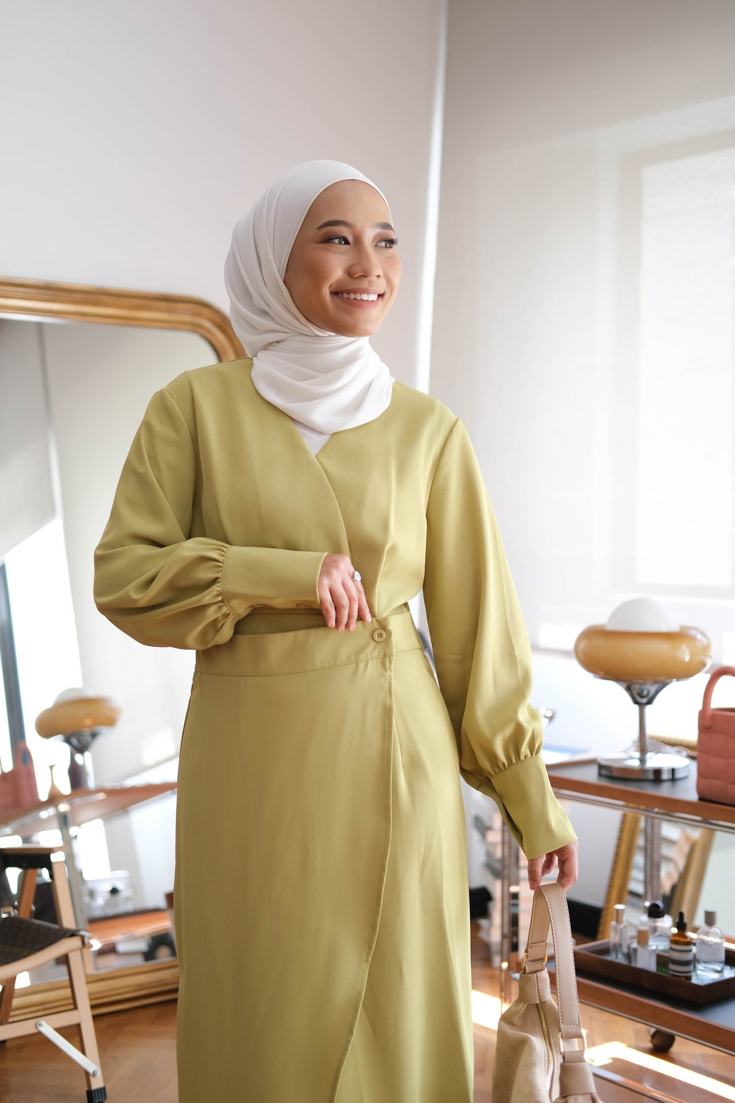 French Crossover V-neck Long Sleeve Dress