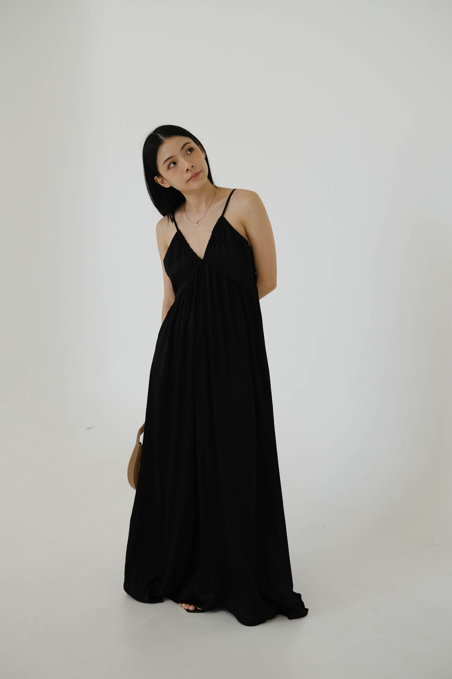 V-neck Sleeves Tank Top Dress in Classic Black