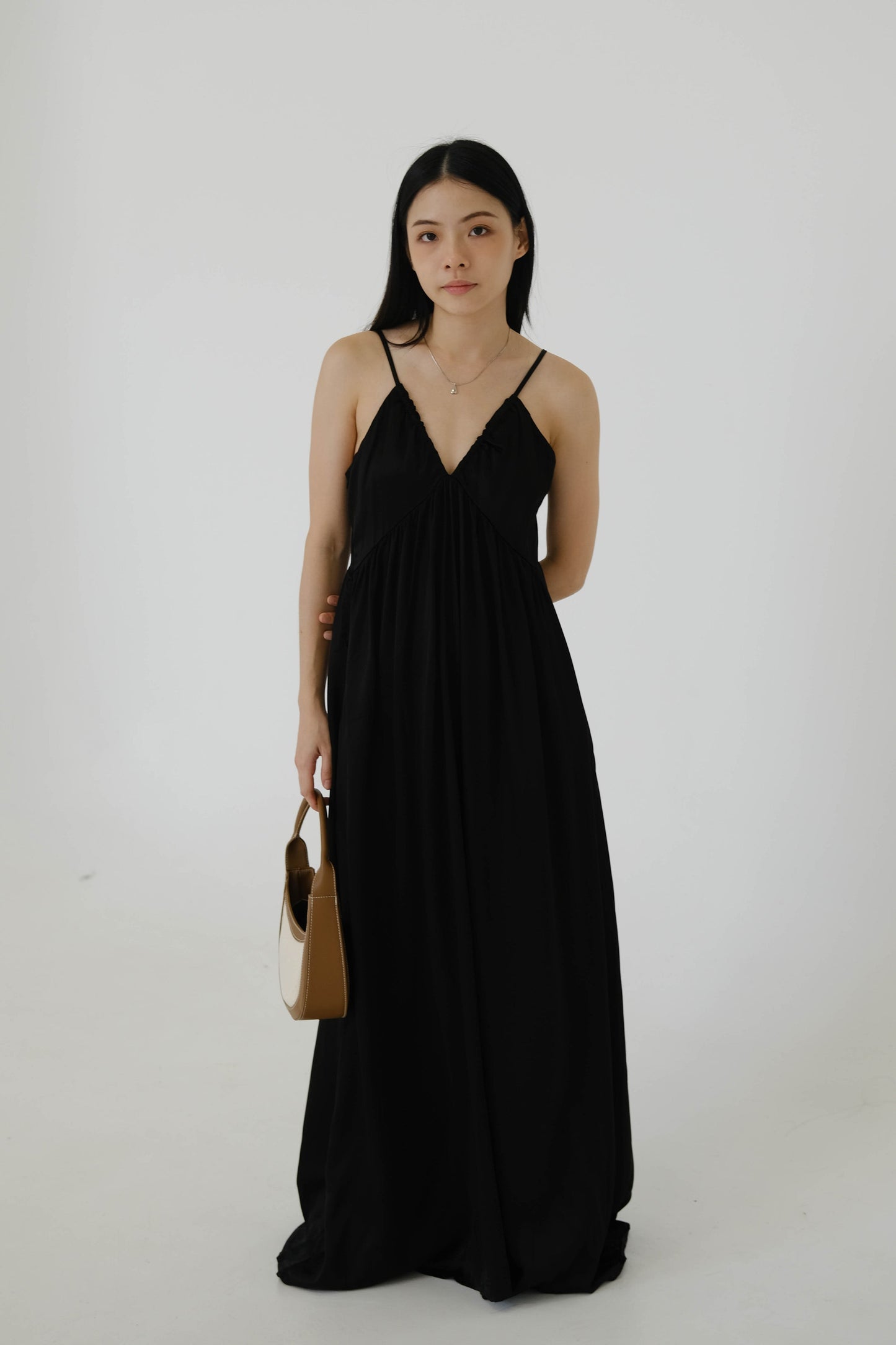 V-neck Sleeves Tank Top Dress in Classic Black