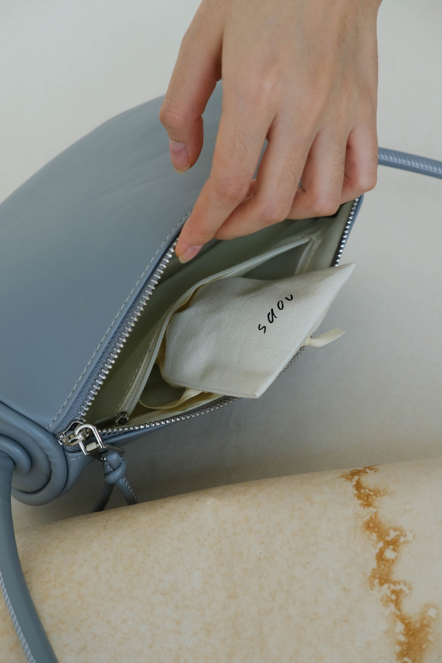 Half-moon Saddle Shoulder Bag in Grey Blue