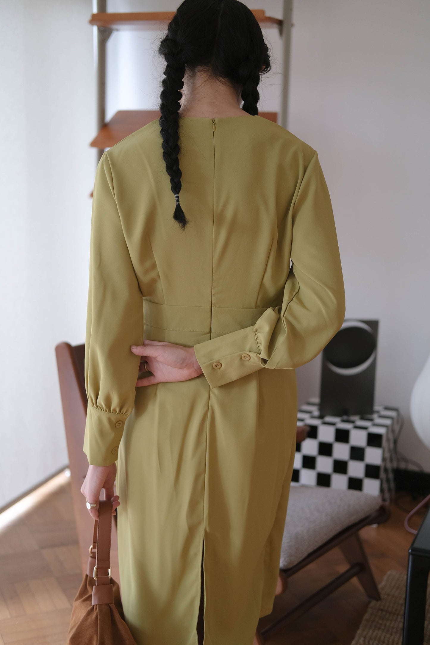 French Crossover V-neck Long Sleeve Dress