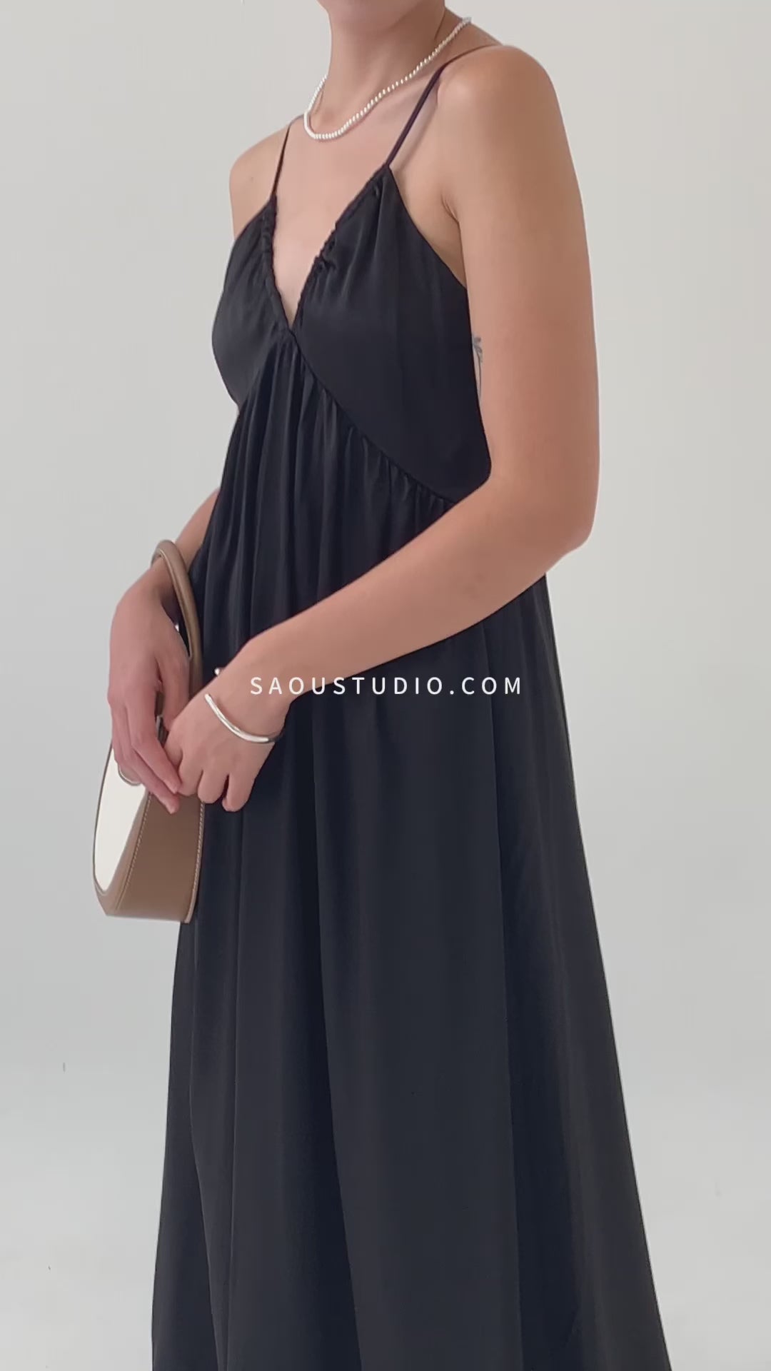 V-neck Sleeves Tank Top Dress in Classic Black