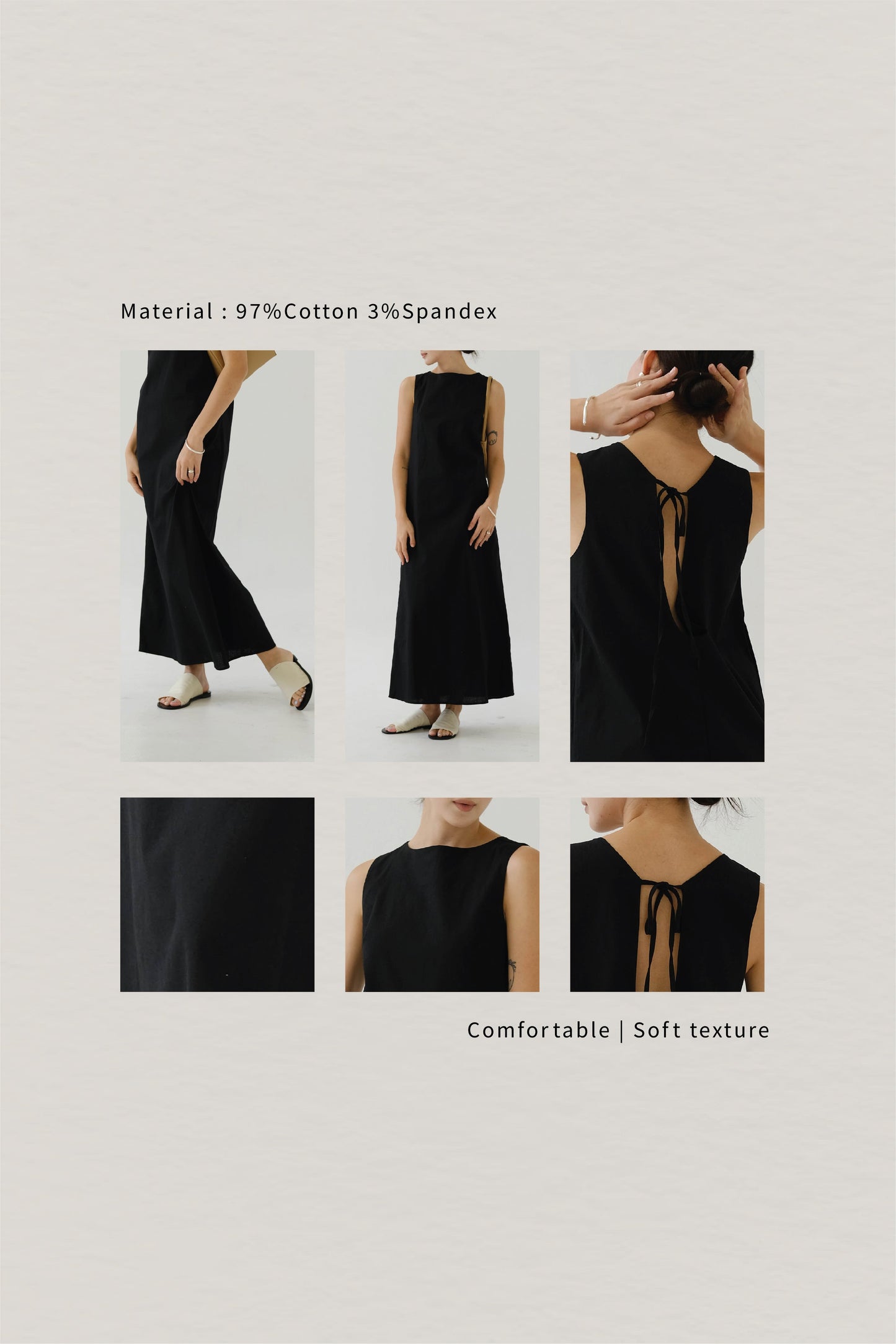 French Cotton Linen Tank Dress In Classic Black