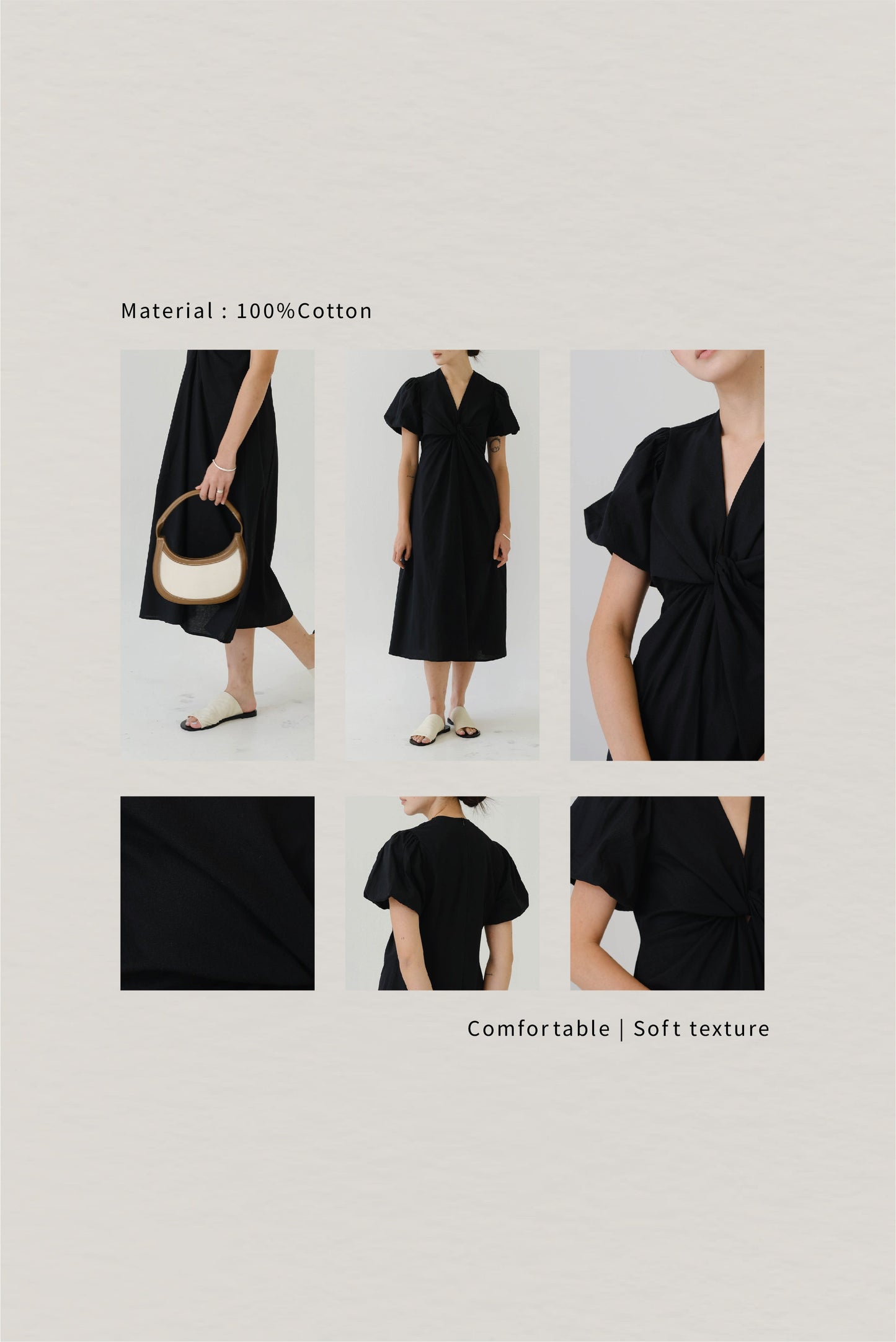 V-neck Puff Sleeve Dress In Classic Black