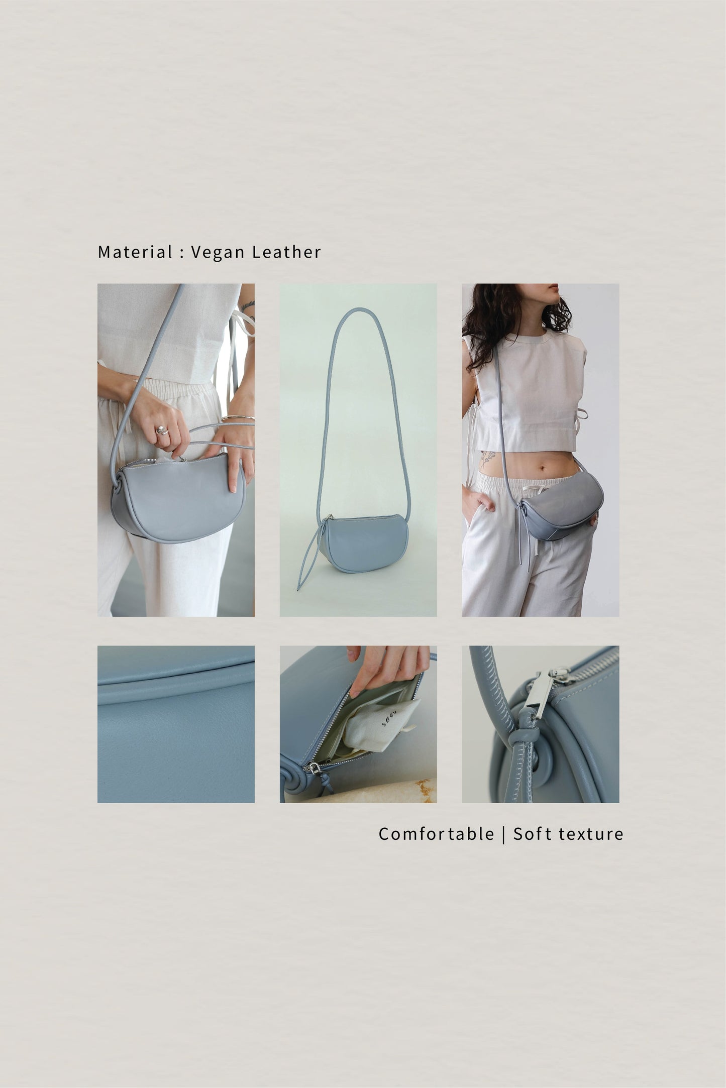 Half-moon Saddle Shoulder Bag in Grey Blue