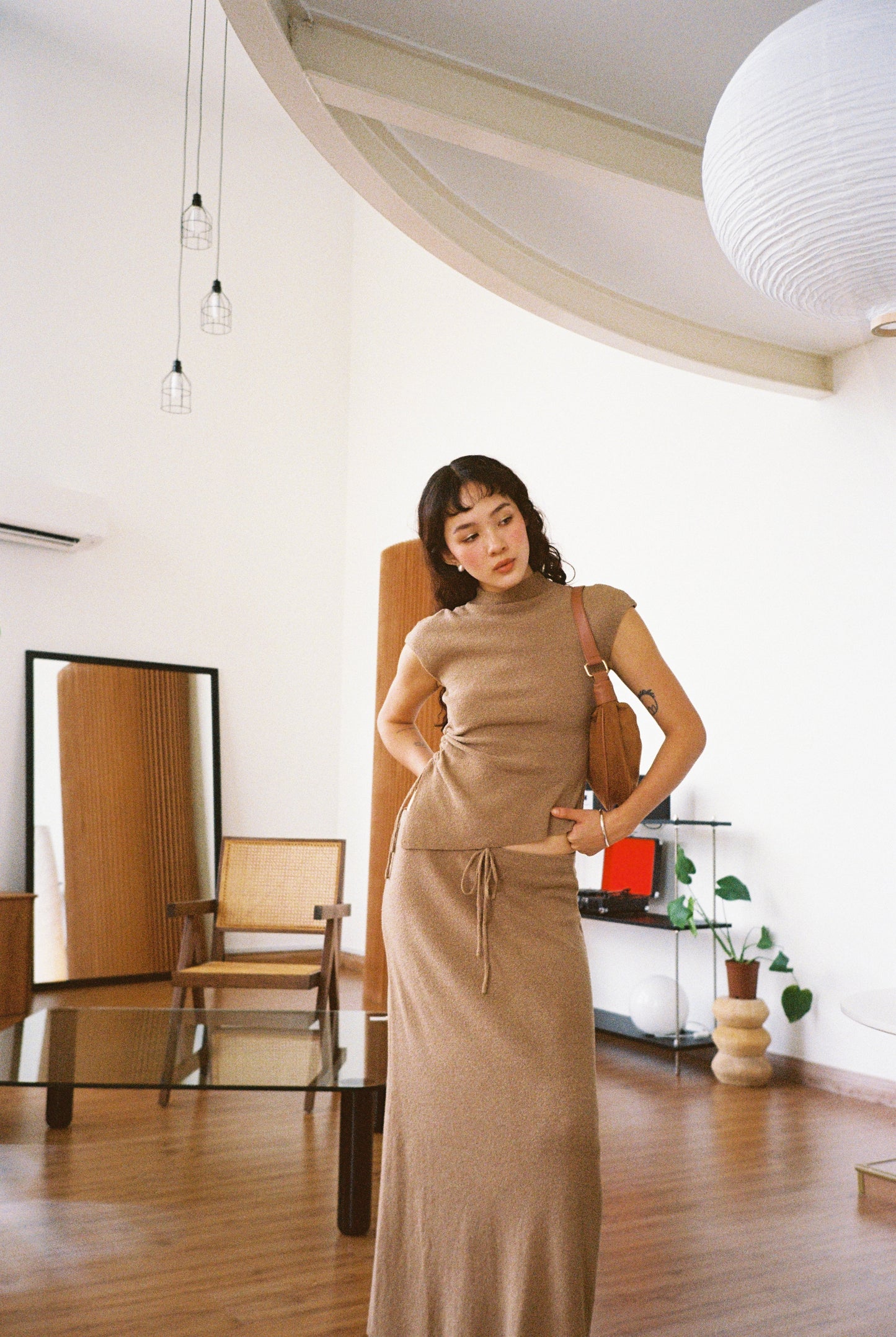 Woolen Short T-shirt in Brown