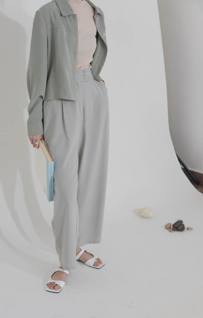 High waist wide leg pants light green