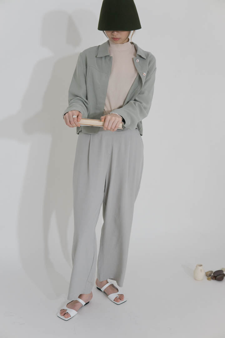 High waist wide leg pants light green