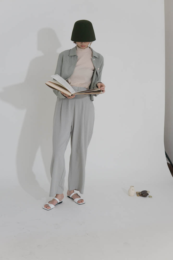 High waist wide leg pants light green