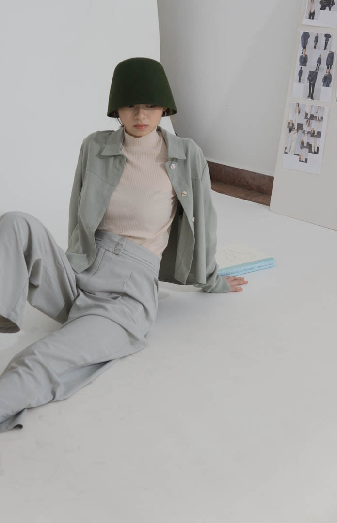 High waist wide leg pants light green