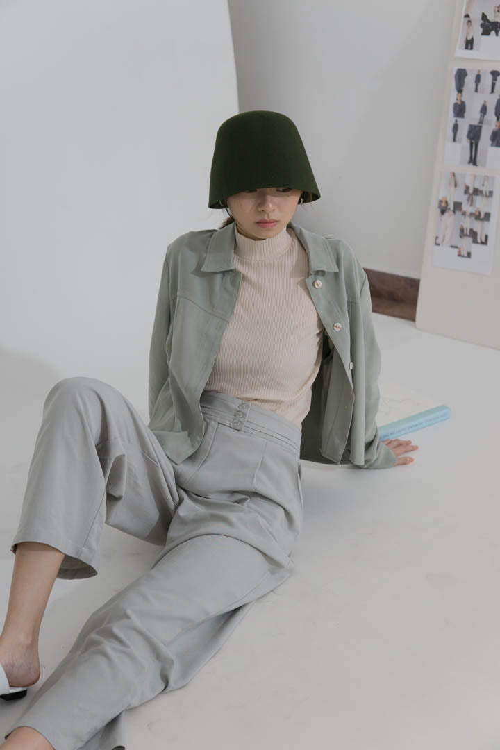 High waist wide leg pants light green