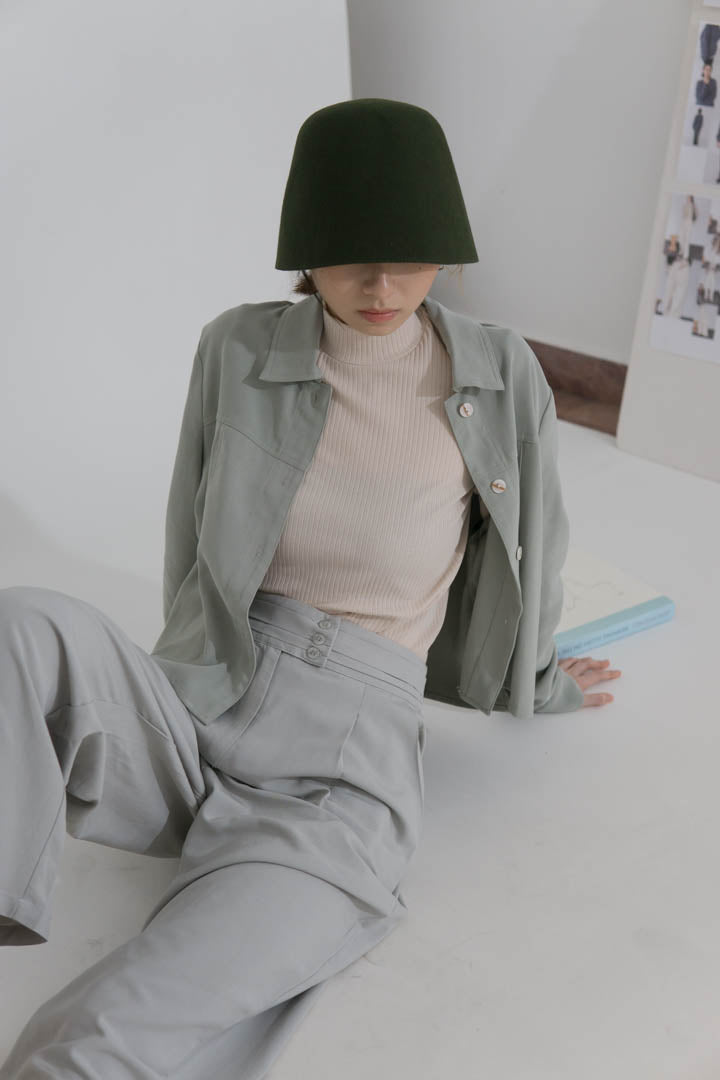 High waist wide leg pants light green