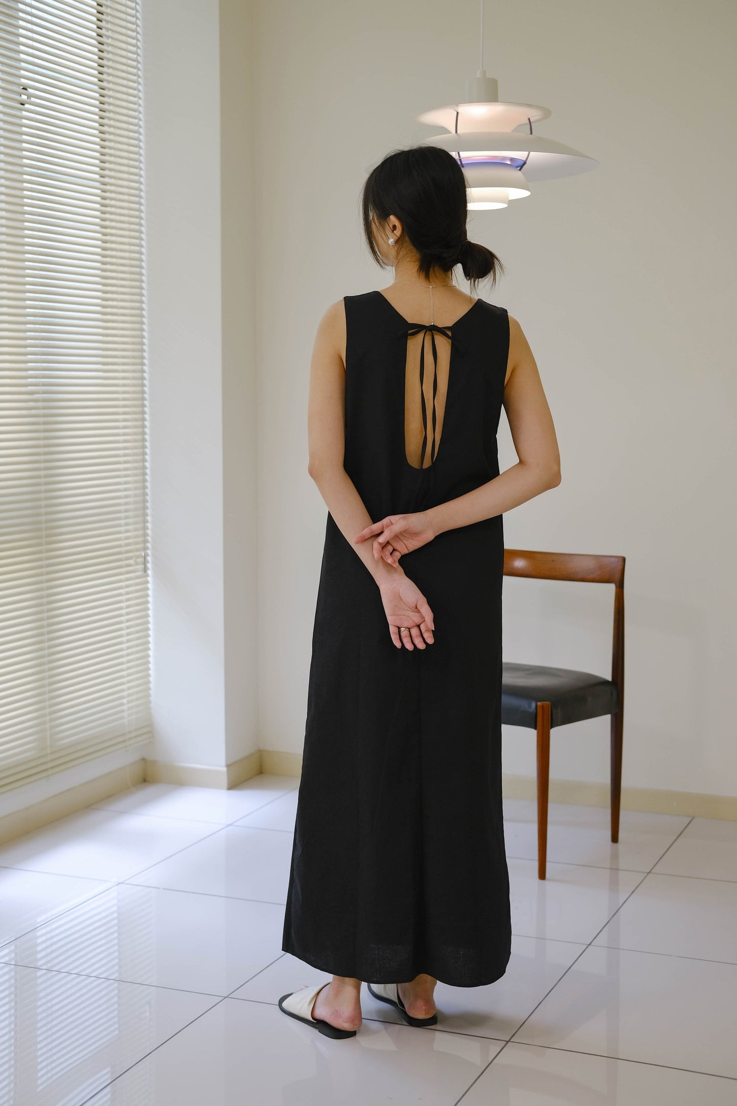 French Cotton Linen Tank Dress In Classic Black