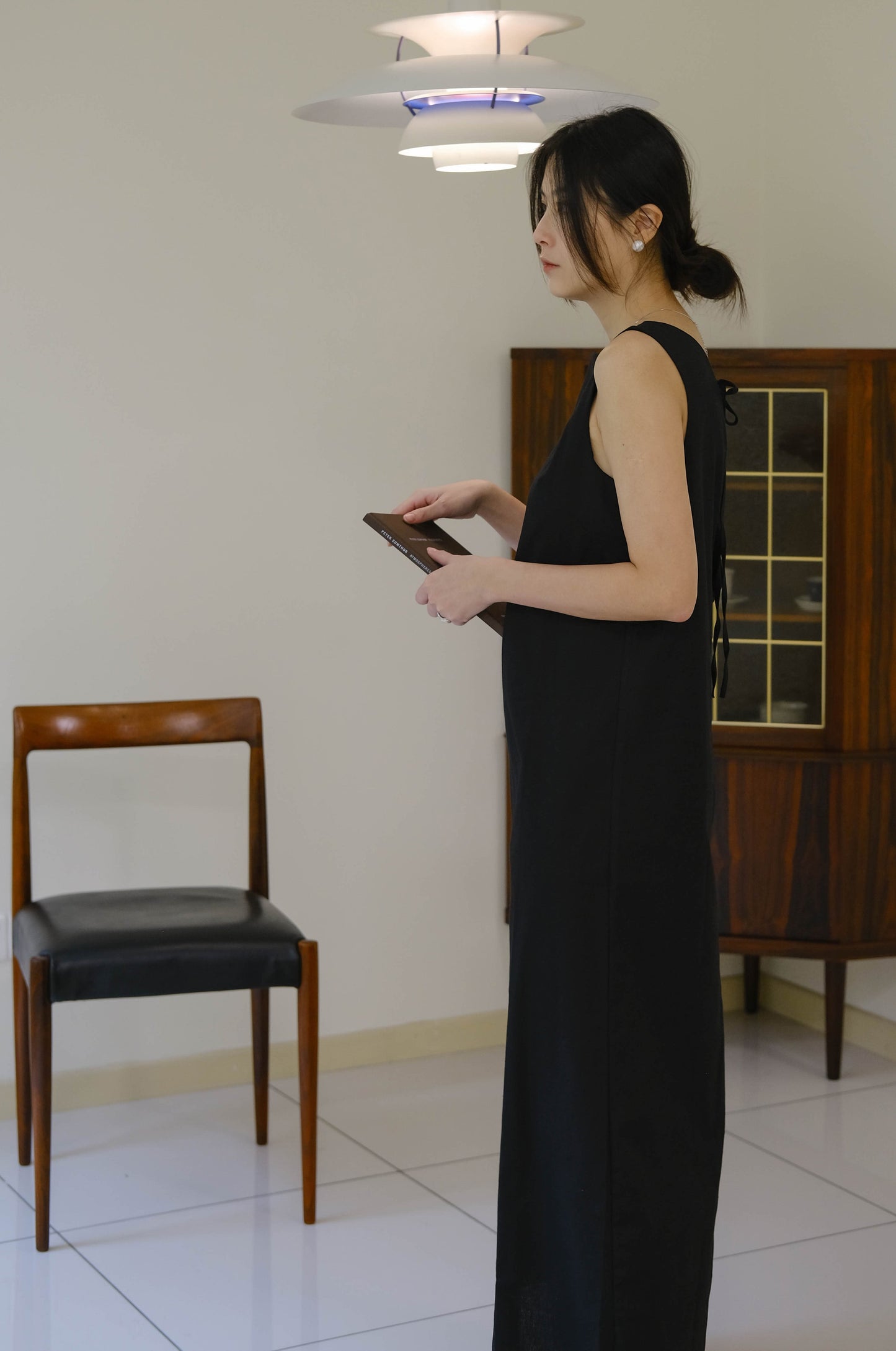 French Cotton Linen Tank Dress In Classic Black