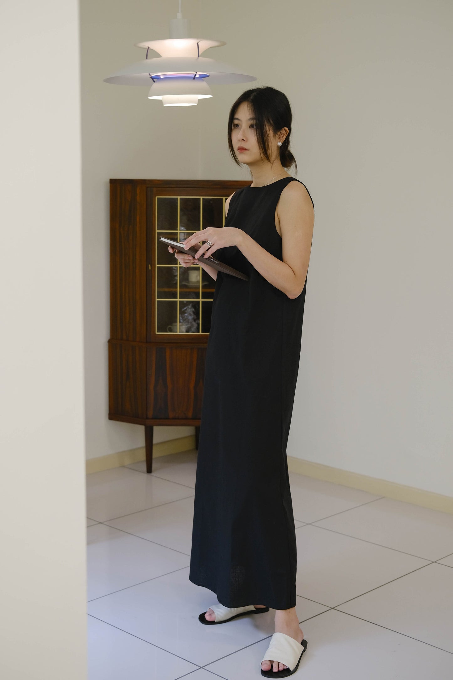 French Cotton Linen Tank Dress In Classic Black