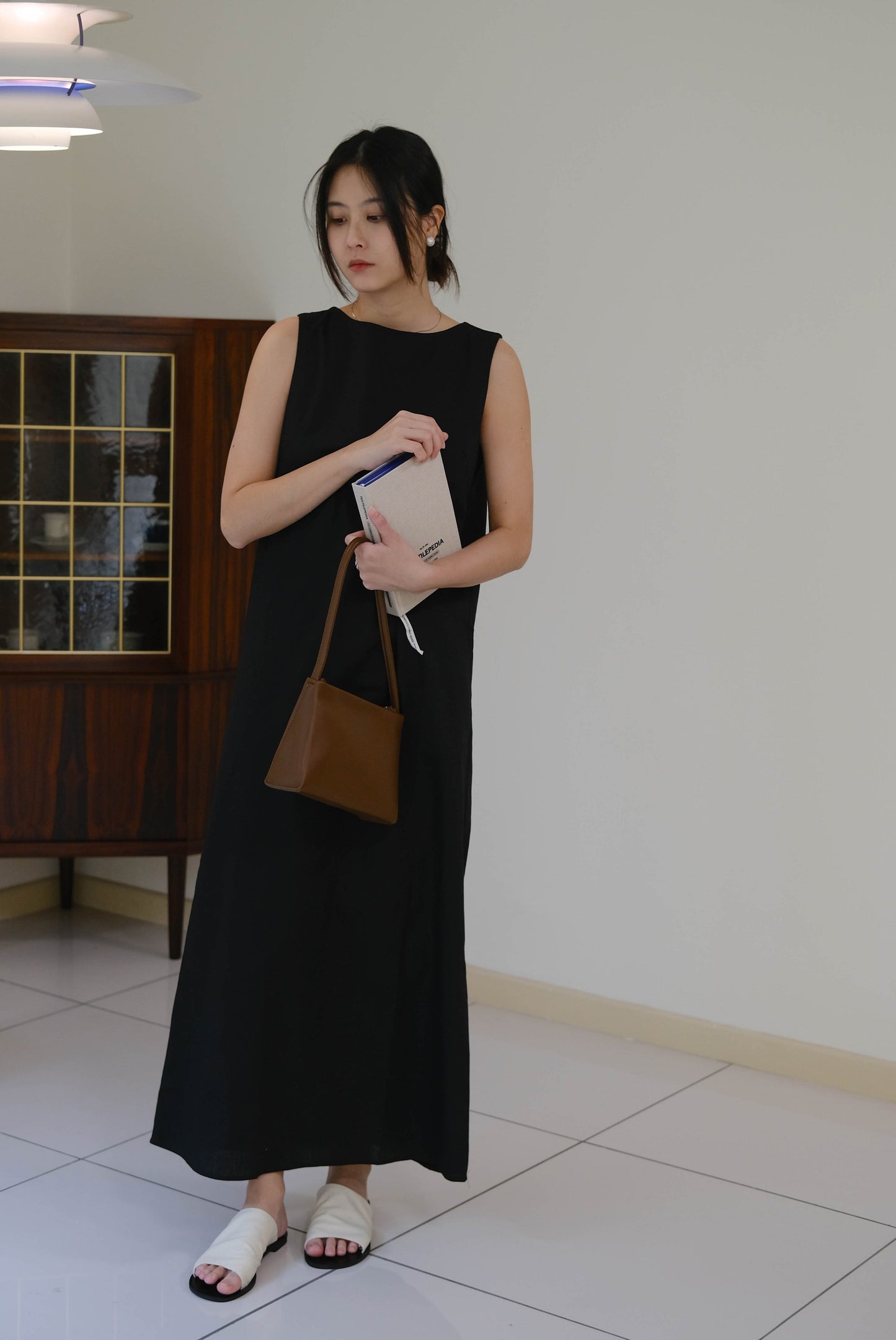 French Cotton Linen Tank Dress In Classic Black