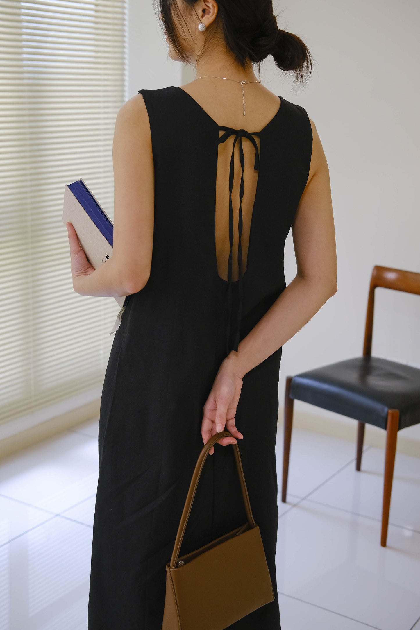 French Cotton Linen Tank Dress In Classic Black