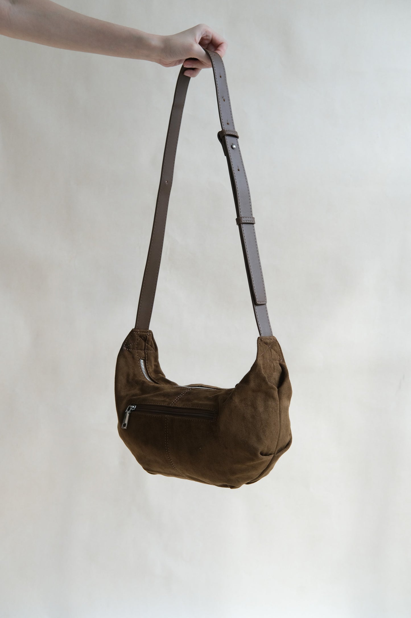 Vintage Suedette Dumpling Bag in Khaki