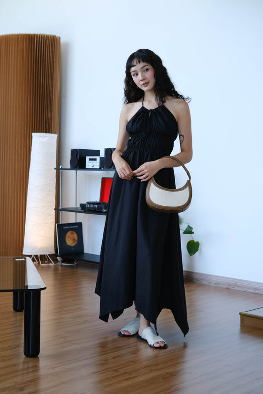 Asymmetrical Slip Dress in Classic Black