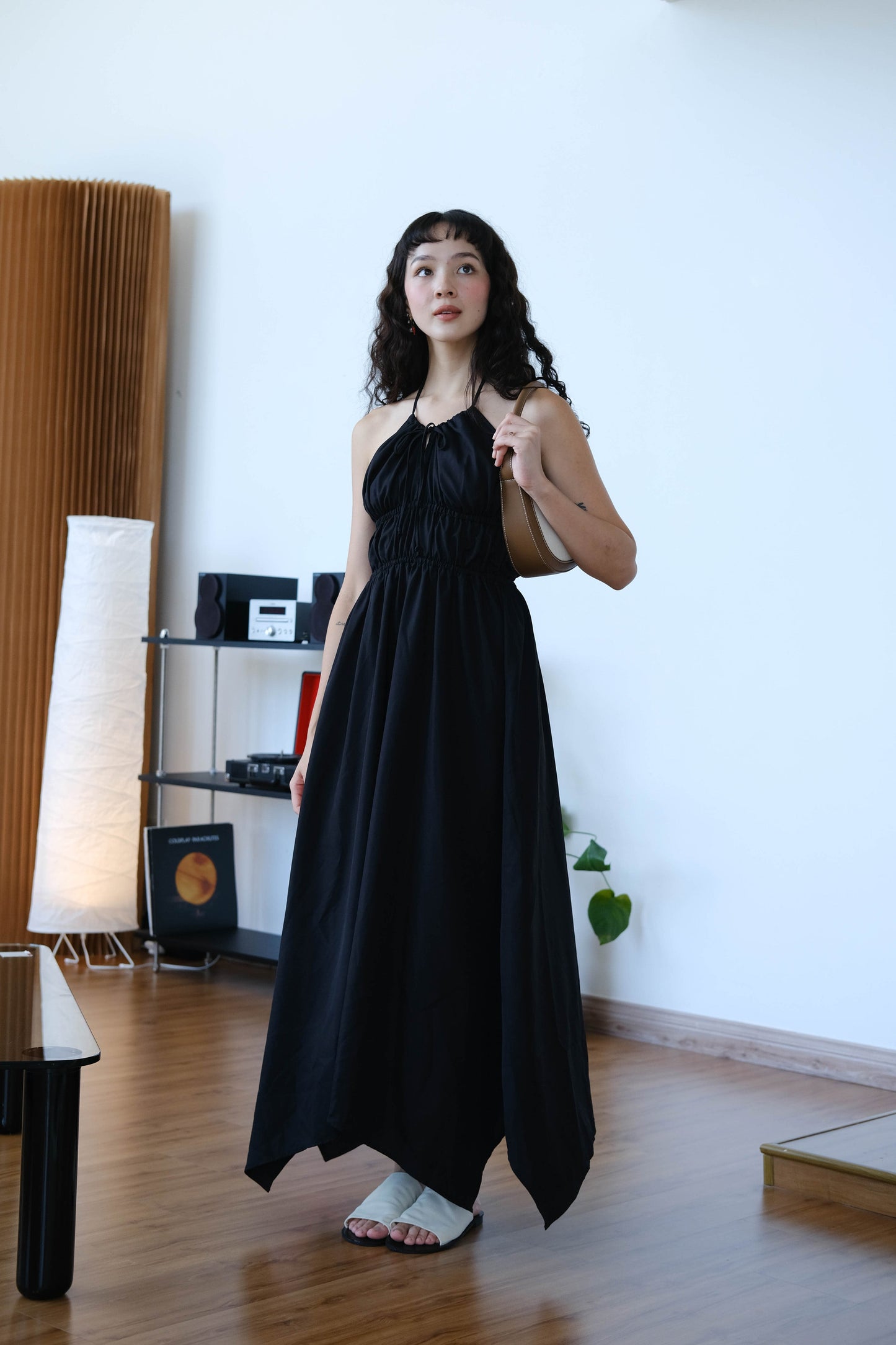Asymmetrical Slip Dress in Classic Black