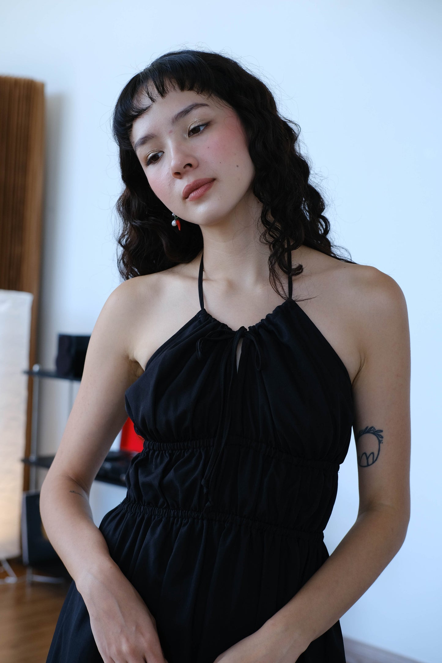 Asymmetrical Slip Dress in Classic Black