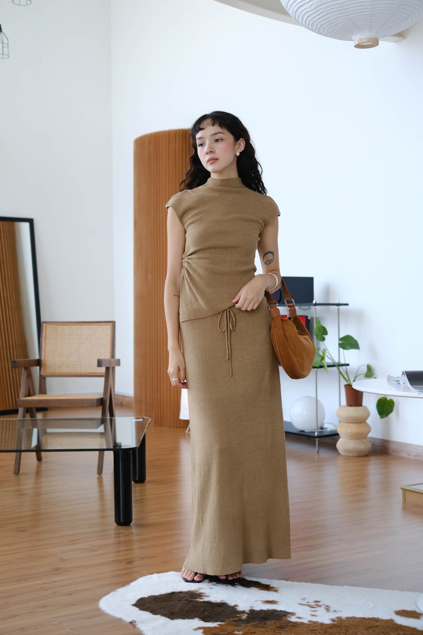 Woolen Short T-shirt in Brown