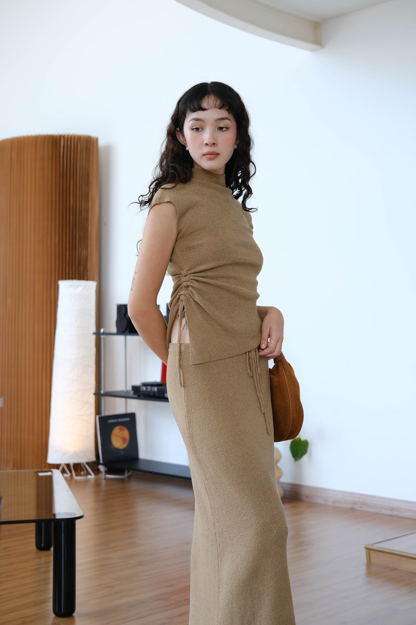 Woolen Short T-shirt in Brown