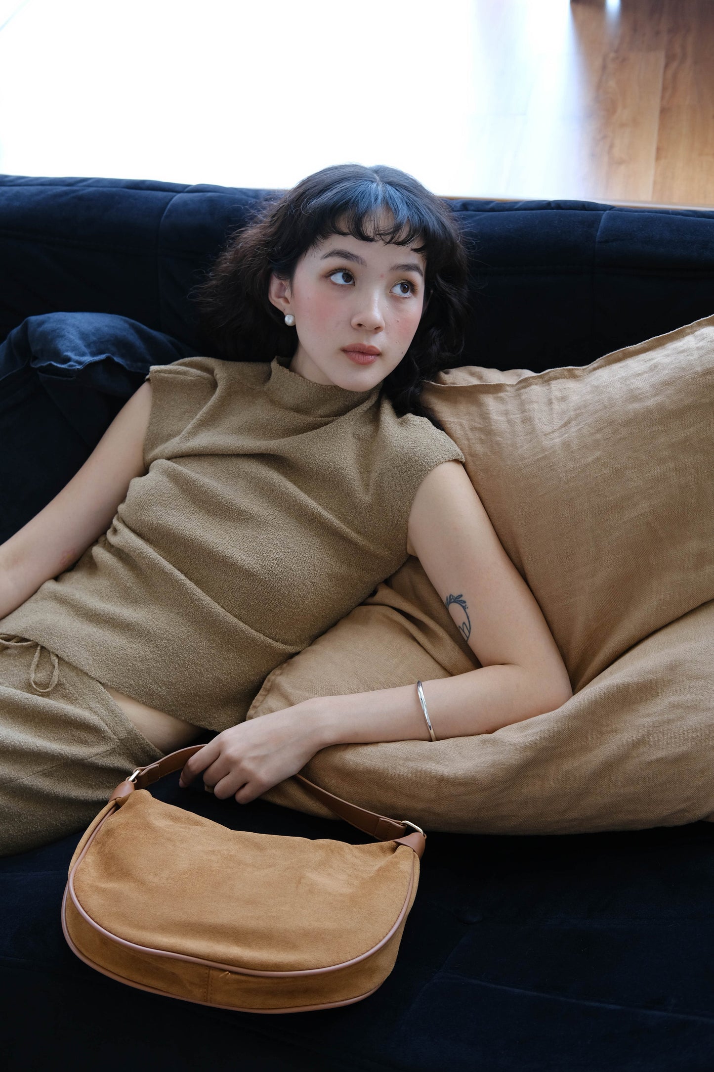 Woolen Short T-shirt in Brown