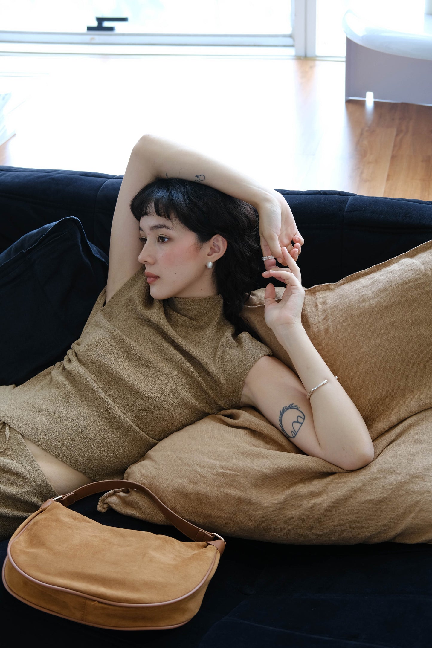 Woolen Short T-shirt in Brown