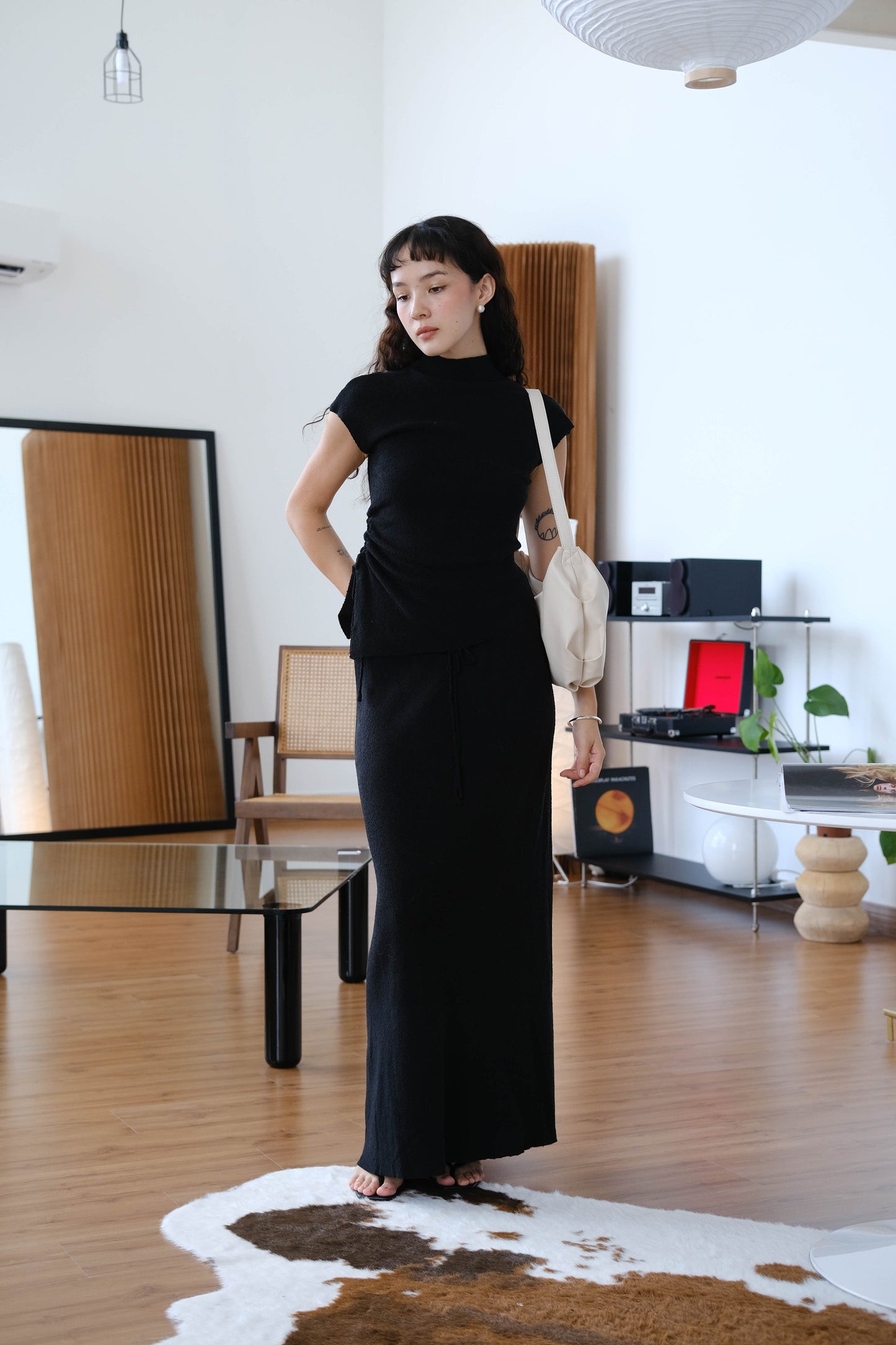 Woolen Short T-shirt In Classic Black