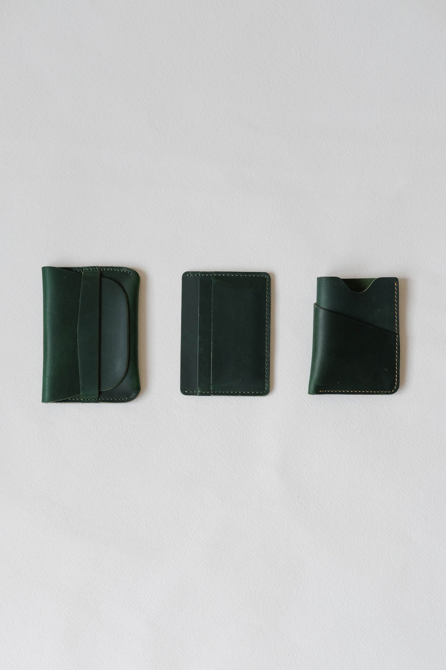 Handmade First Layer Cowhide Card Holder In Dark Green