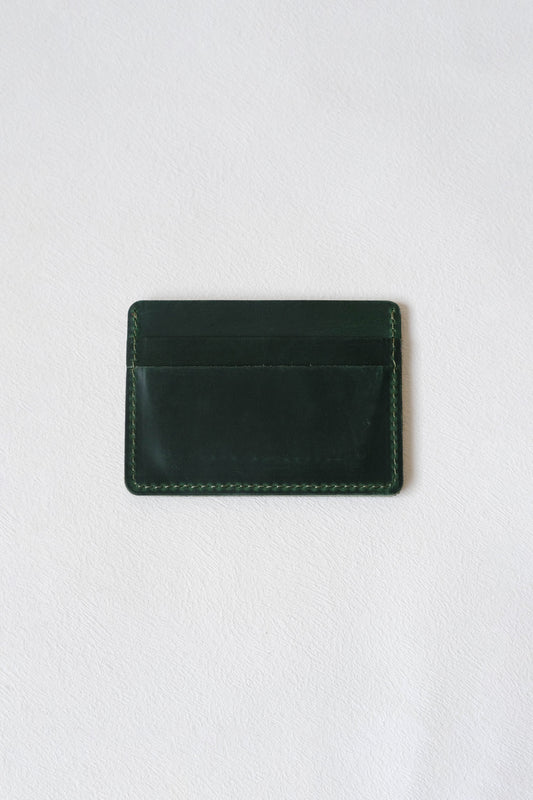 Handmade First Layer Cowhide Card Holder In Dark Green