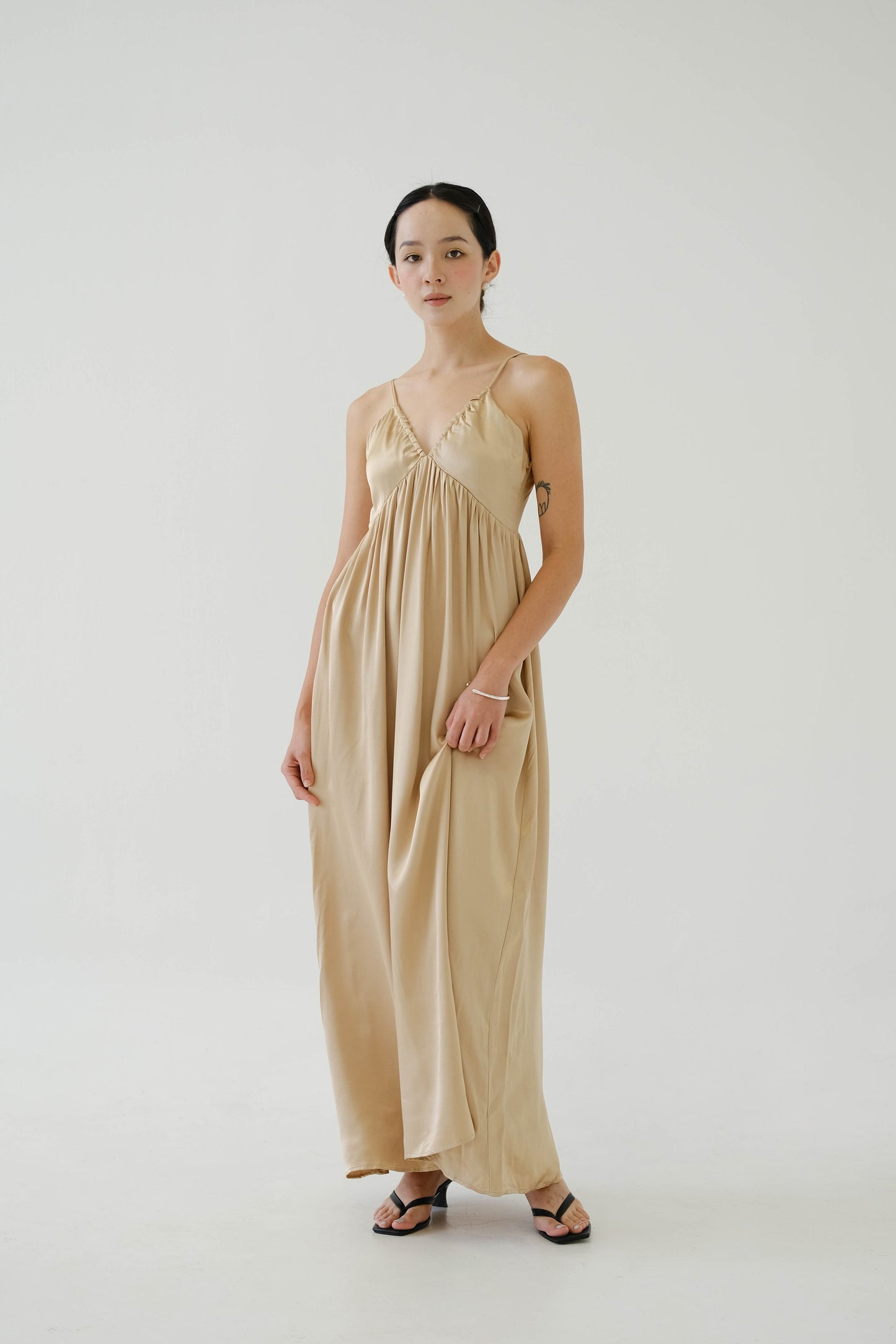 V-neck Sleeves Tank Top Dress In Custard Yellow